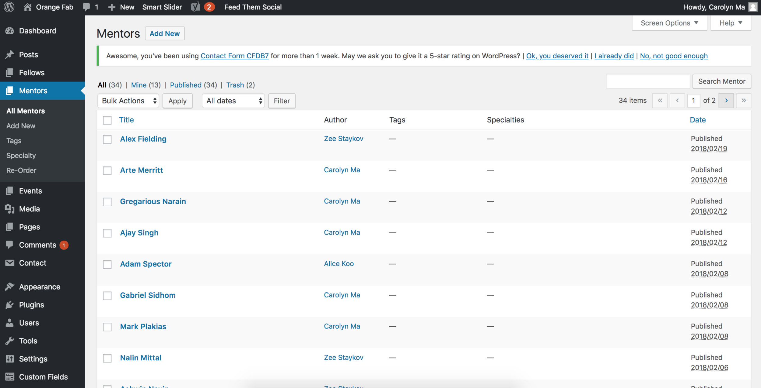 Mentor profiles that feed directly into the mentors page