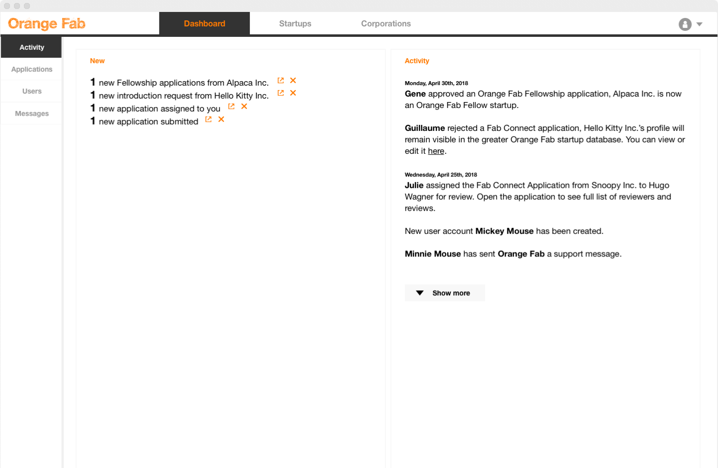 Admin's dashboard