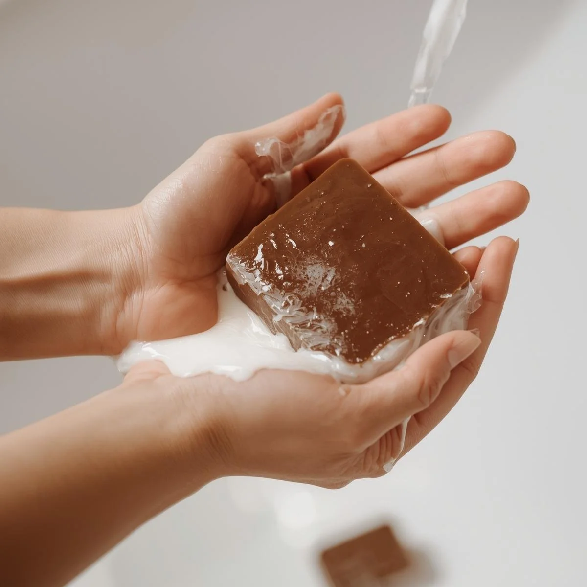 WASHING HANDS WITH HANDMADE  DARK BROWN COFFEE SOAP BAR.jpg