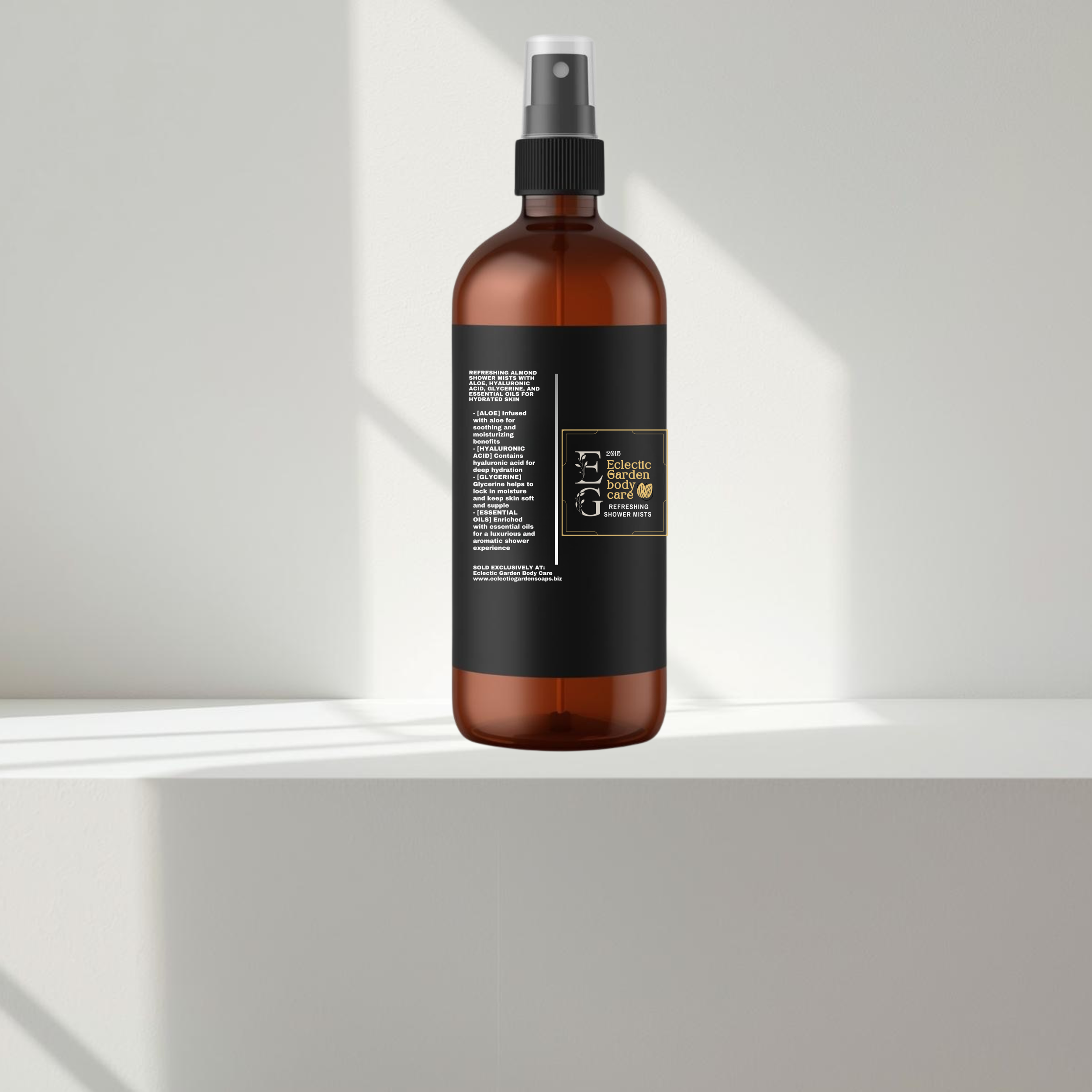 Eclectic Garden Sweet Almond Oil Refreshing Shower Mists with Aloe, Hyaluronic Acid, Glycerine, and Essential Oils for Hydrated Skin
