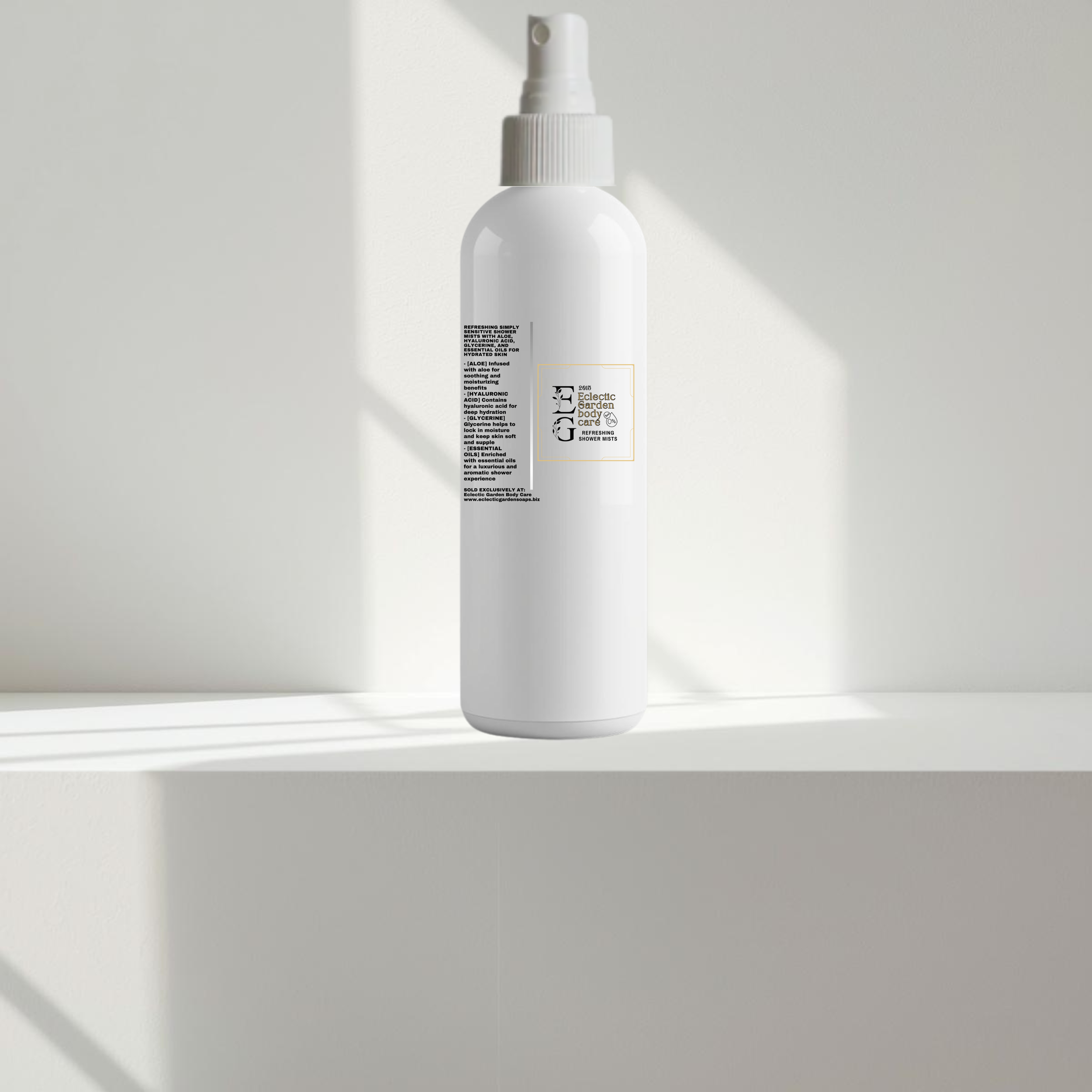 Eclectic Garden Simlpy Sensitive  Refreshing Shower Mists with Aloe, Hyaluronic Acid, Glycerine, and Essential Oils for Hydrated Skin