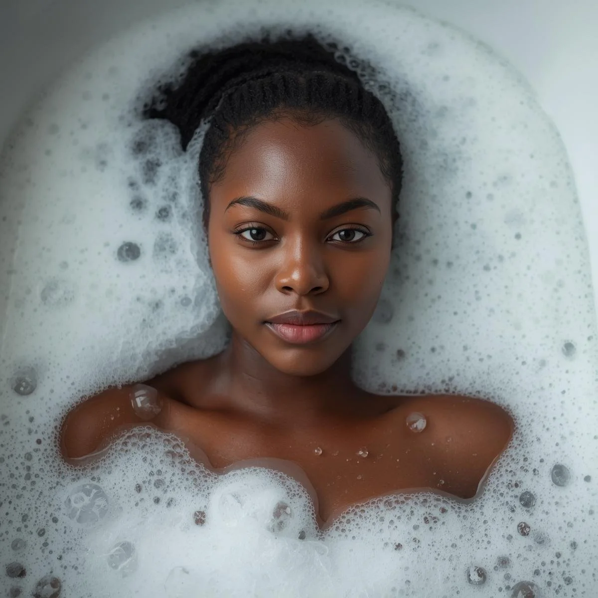 A african  woman taking a bath with bubbles.jpg