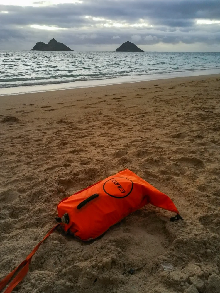 Getting ready at Lanikai beach with Moku Nui on the left side on the horizon.