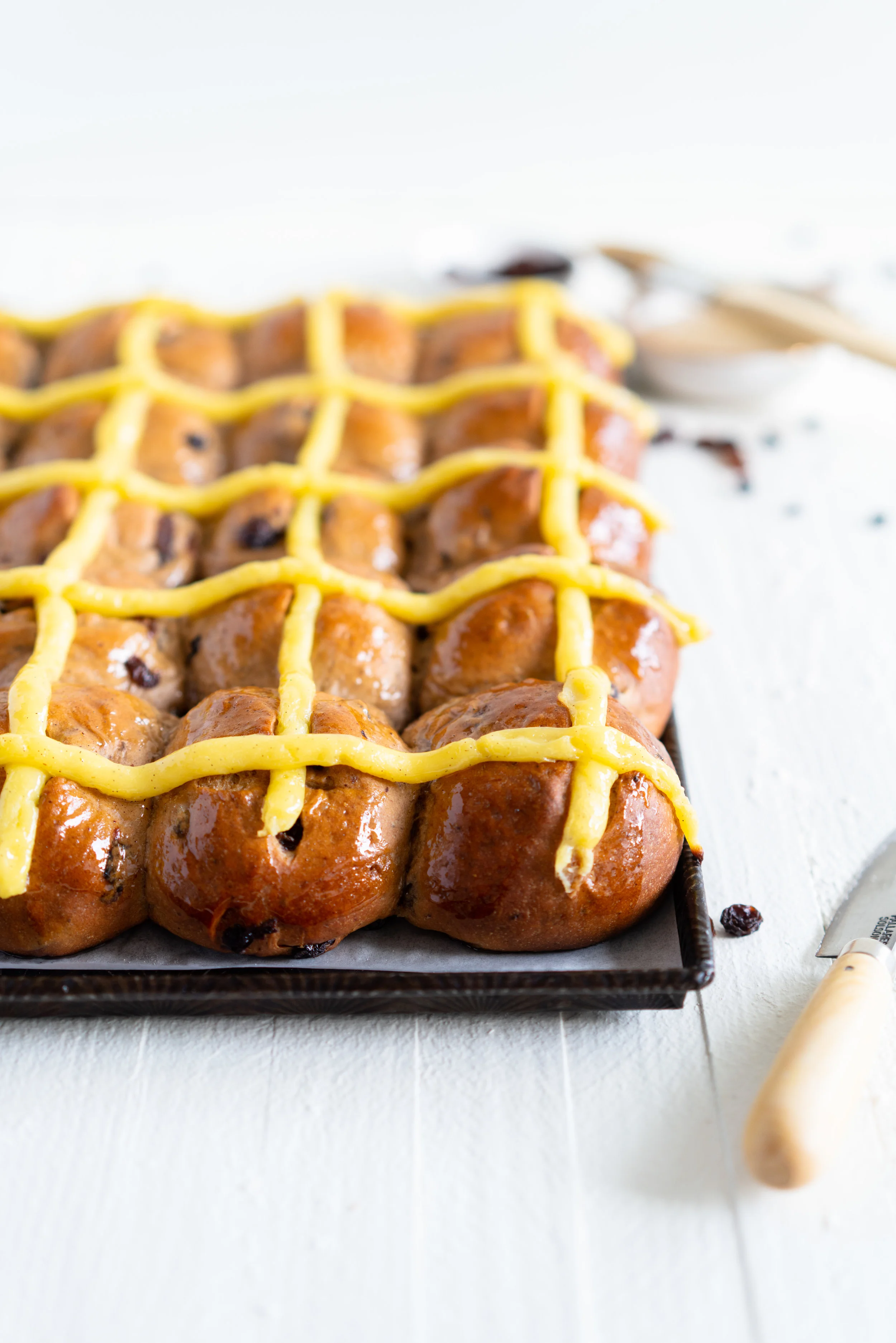 'Traditional Style' Fruit Hot Cross Buns with Vanilla Bean Pastry Cream