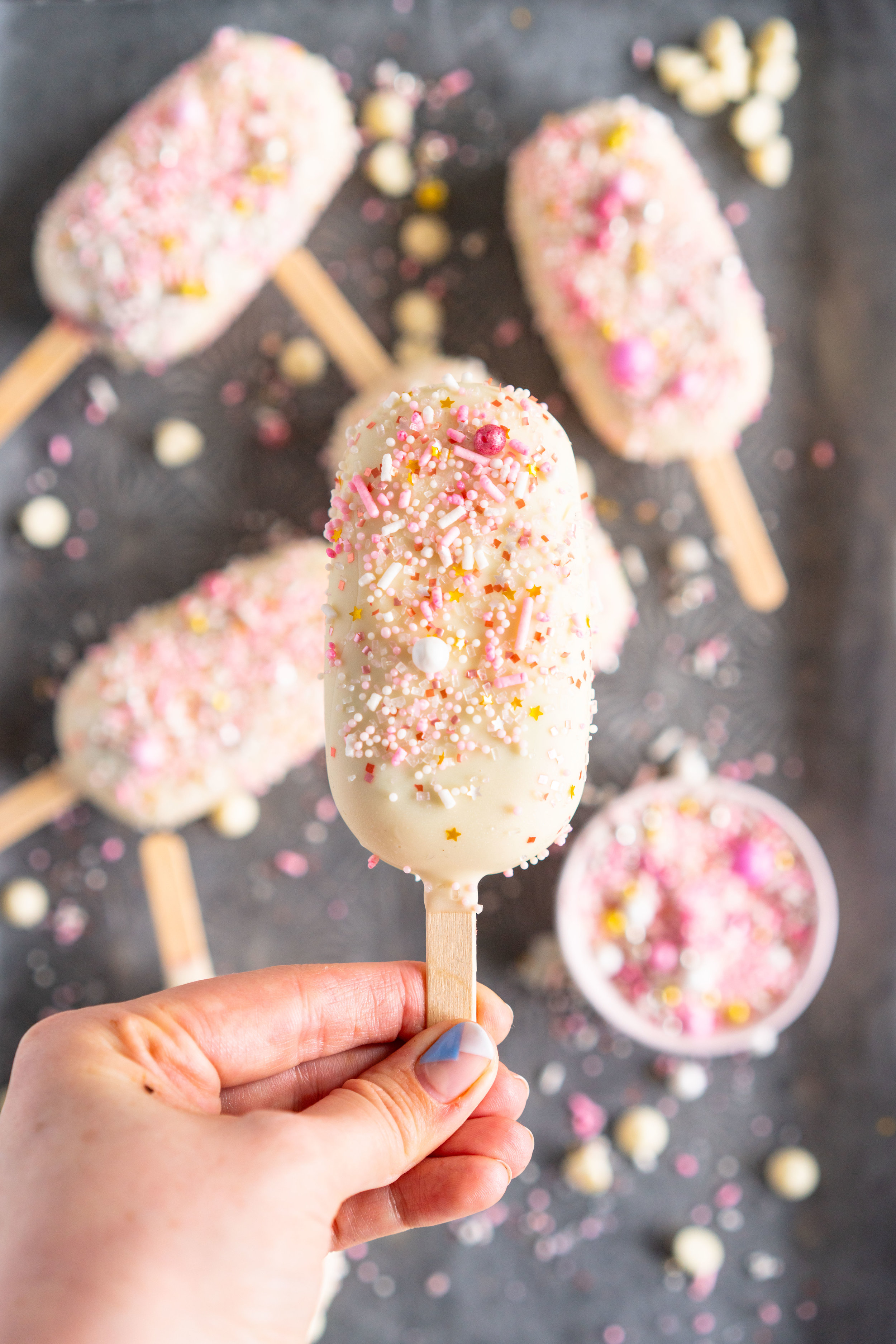 Philadelphia Style Raspberry Ripple Ice Cream Pops with White Chocolate