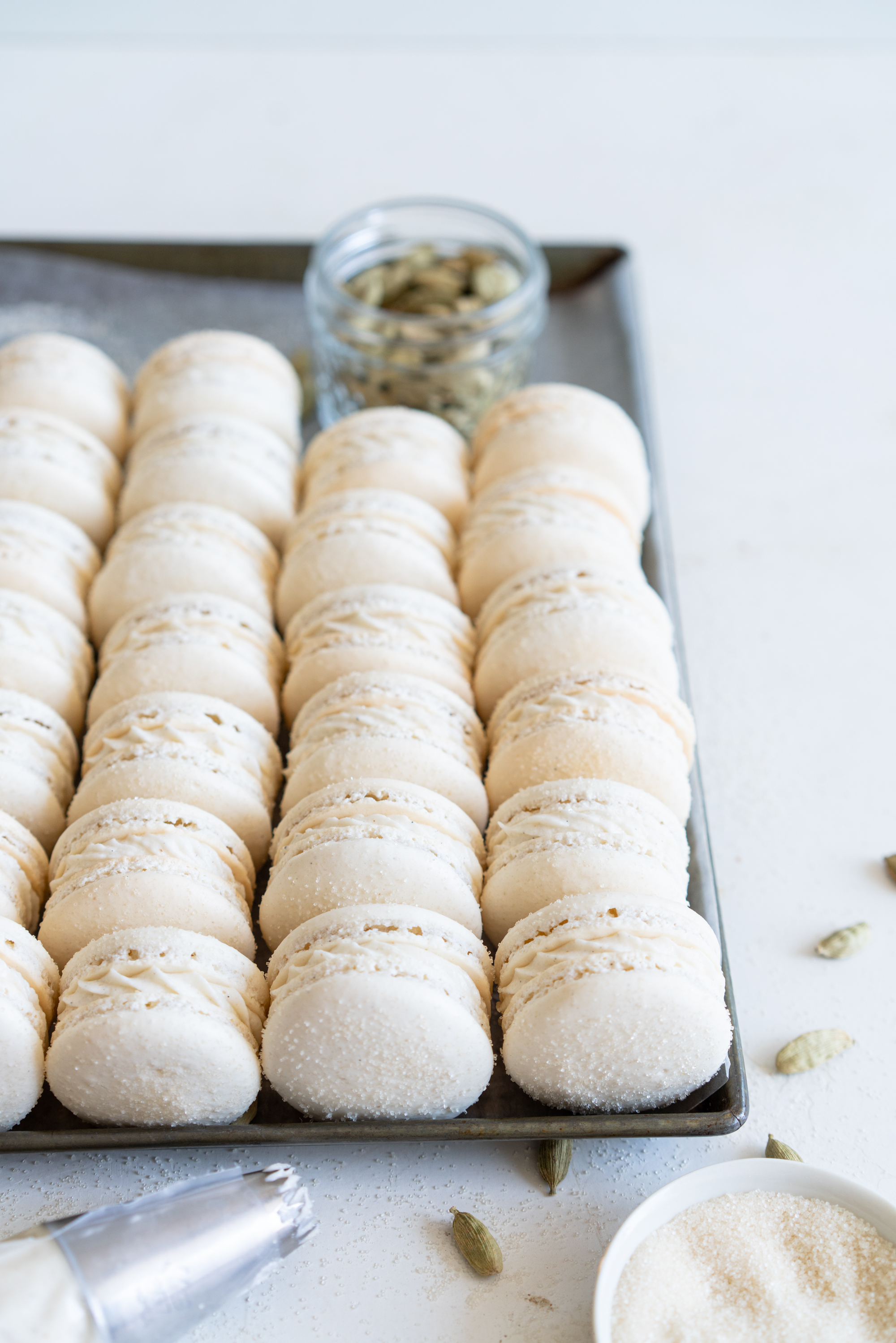 Golden Sugar Macarons with Cardamom Cream Cheese Filling — Cloudy Kitchen