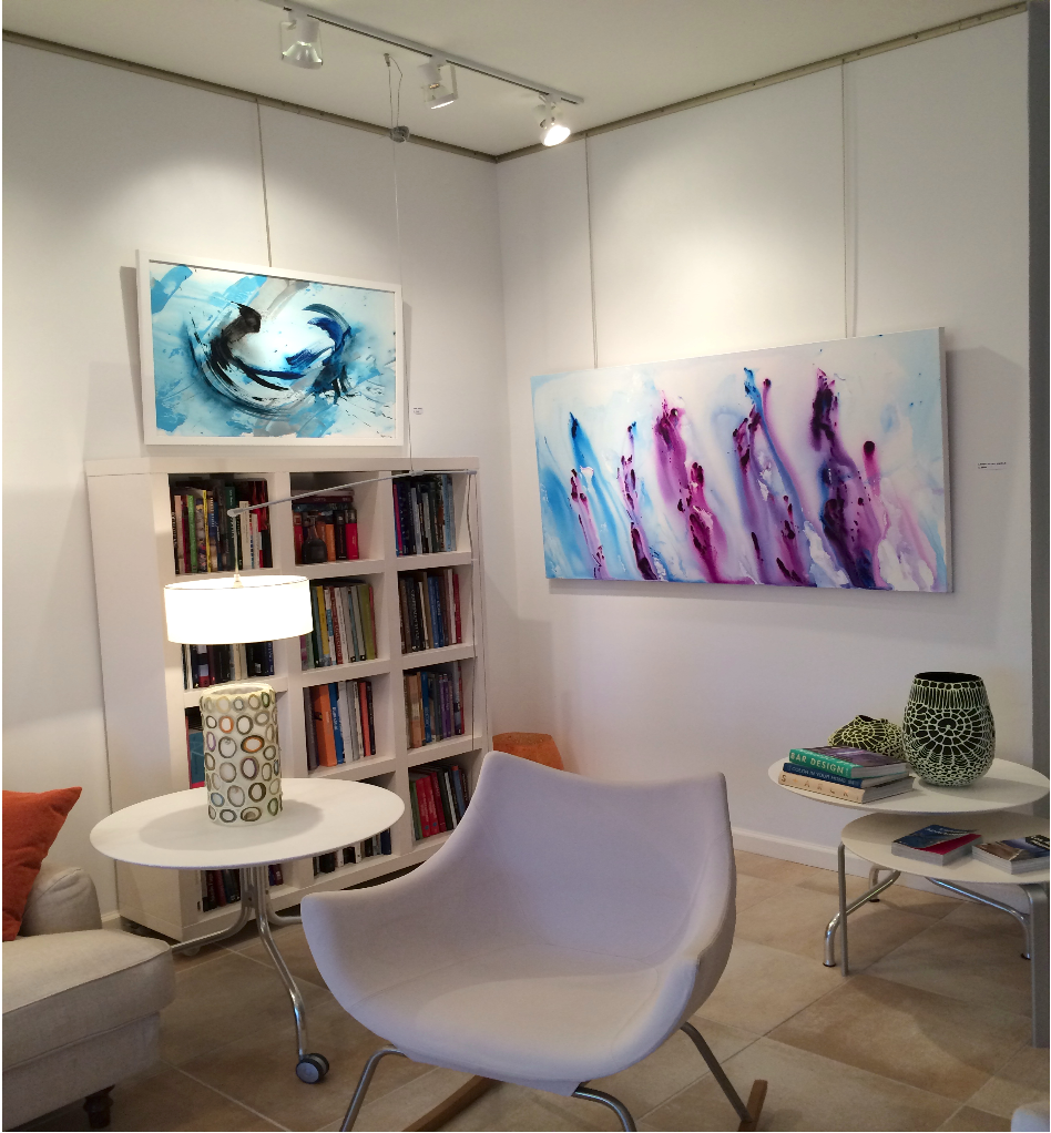 Toby Lunn’s abstract works in a local interior design boutique.