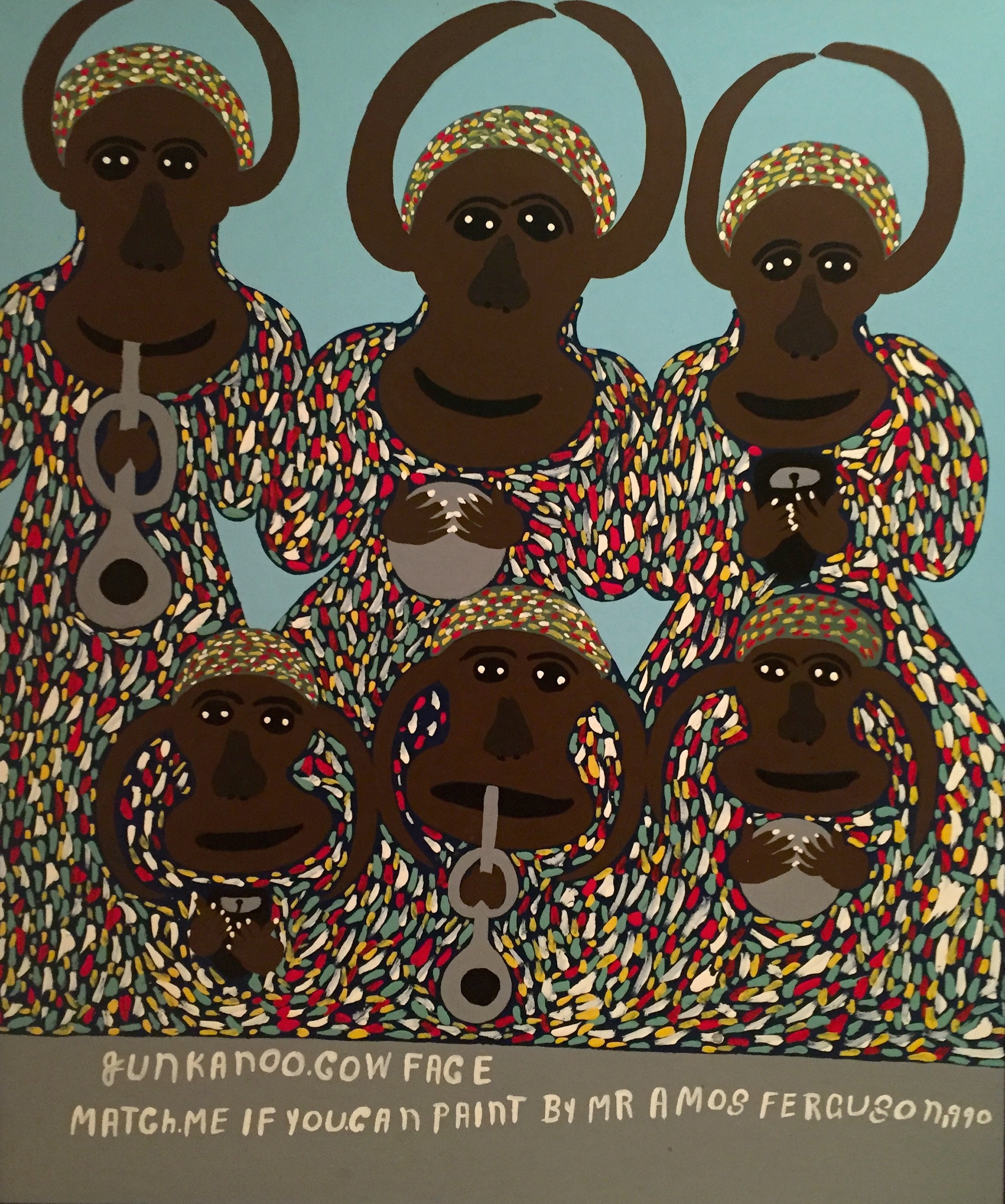 Amos Ferguson, Junknaoo Cow Face – Match Me If You Can, 1999. House paint on cardboard, 36 x 30 ins. National Collection.