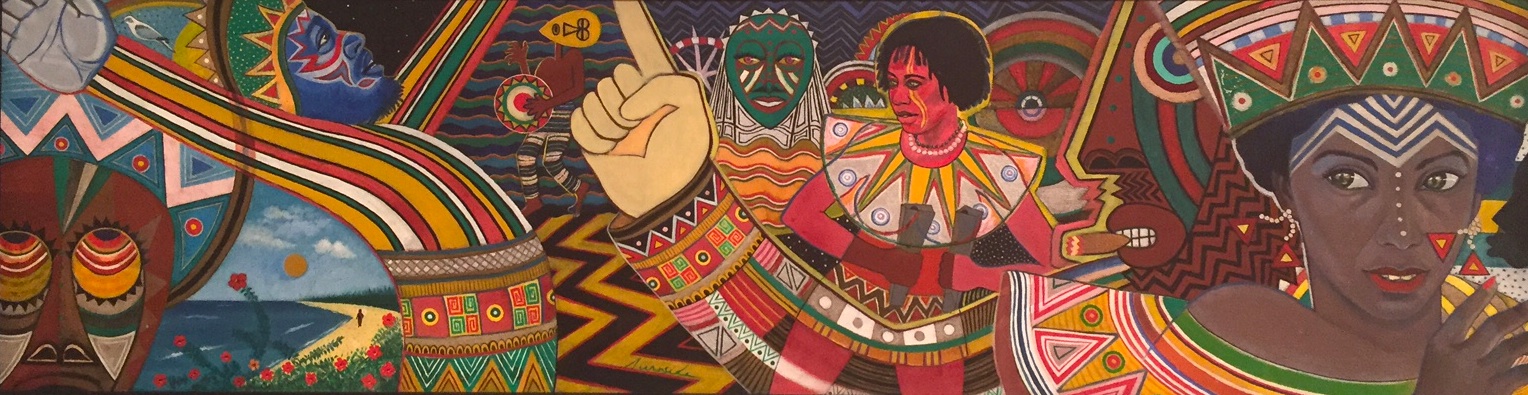 Stan Burnside, Spirits Rejoice, 1987. Oil on Canvas, 13 x 48 ins., D’Aguilar Art Collection.