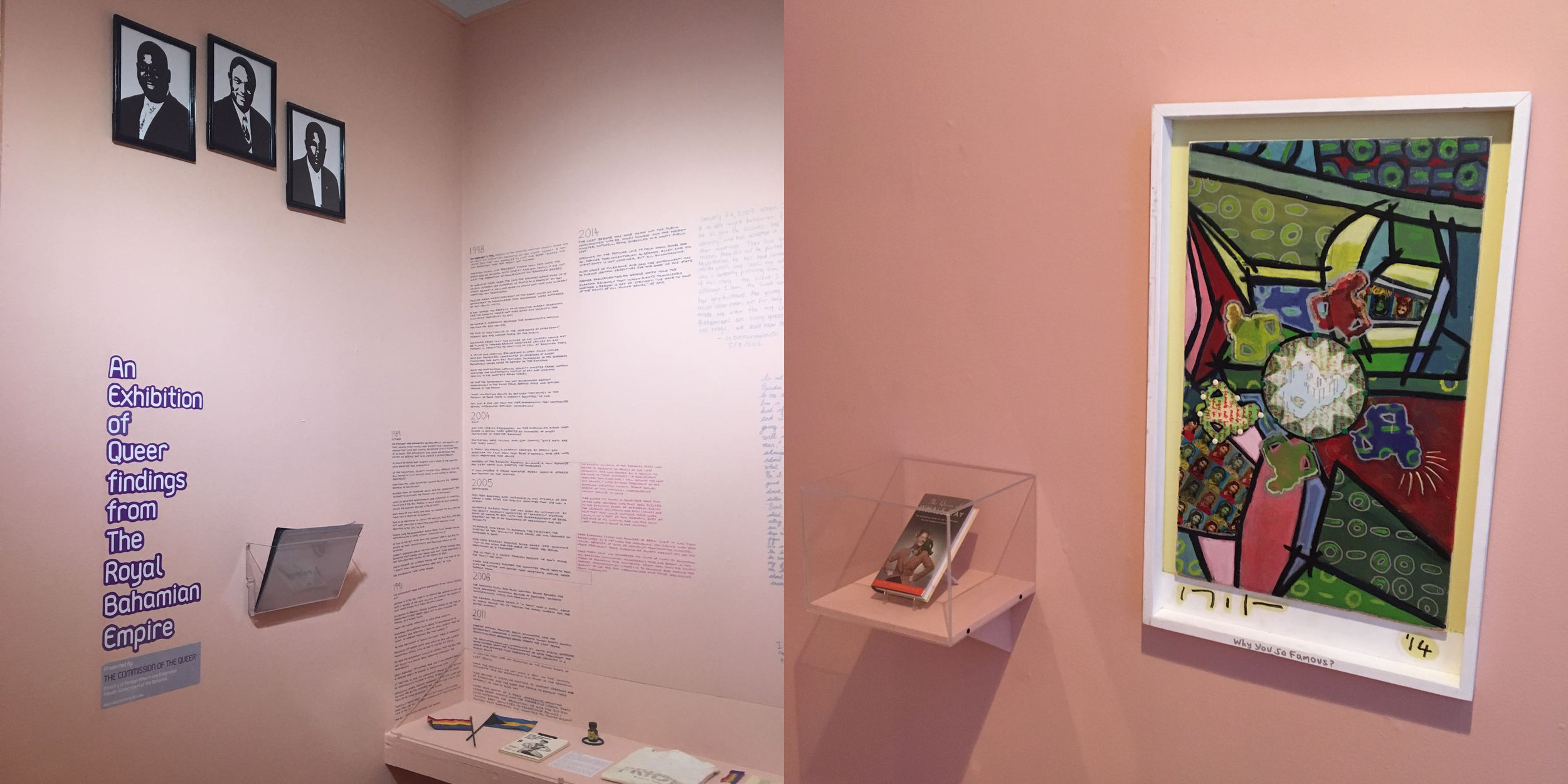 Installation view of artefacts and artworks from An Exhibition of Queer Findings from The Royal Bahamian Empire organized by The Commission of the Queer. Images courtesy of Jon Murray.