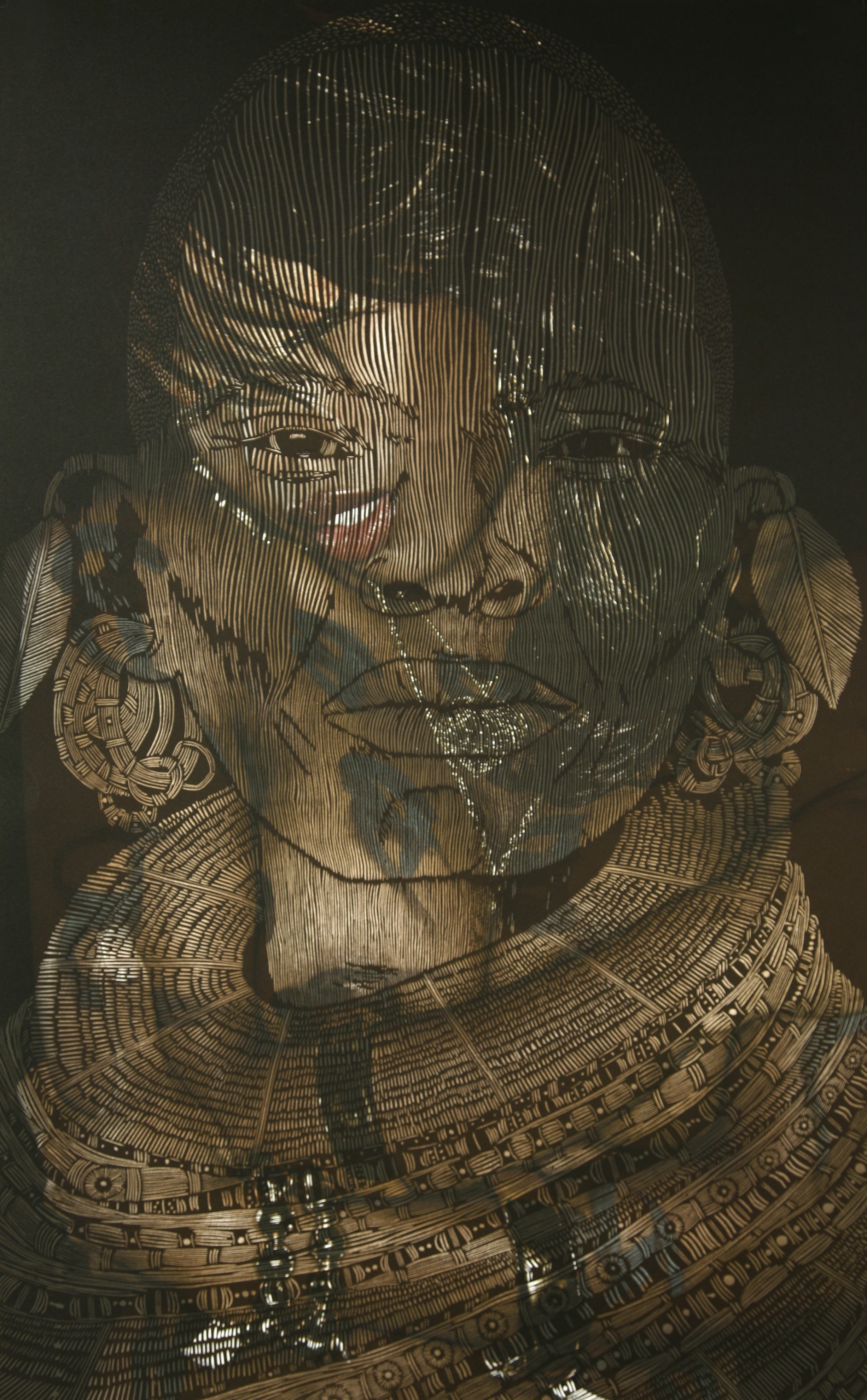 ‘‘Untitled Cut, Fachon/ My Two World’ woodblock layered on digital photograph