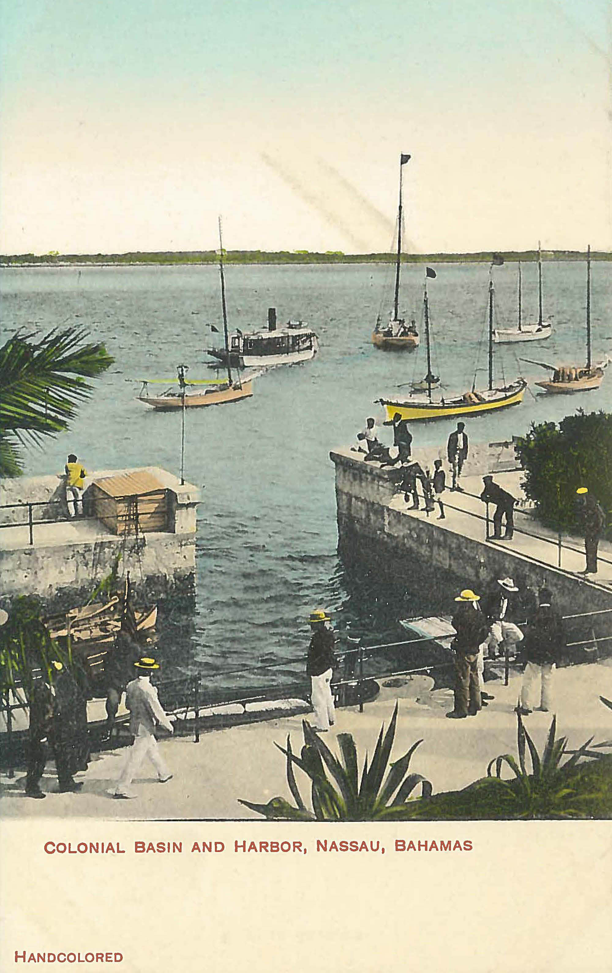 ‘Colonial Basin and Harbour’ (estimated c.1870-1930), hand painted colonial era postcard. Photographer unknown. Images courtesy of the NAGB.