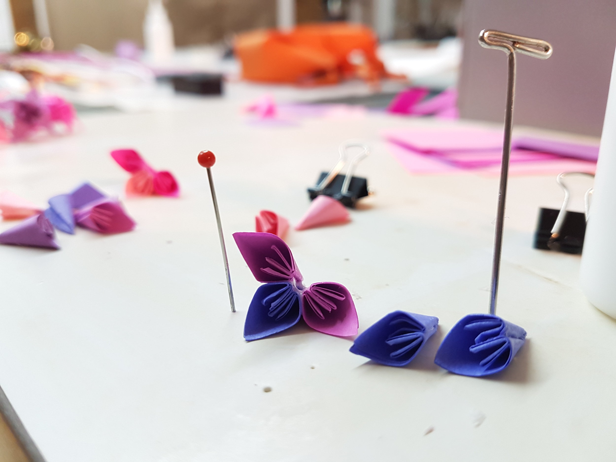 Paper folding for Kelly’s solo show ‘Bugs, Blessings & Barriers’ in progress.