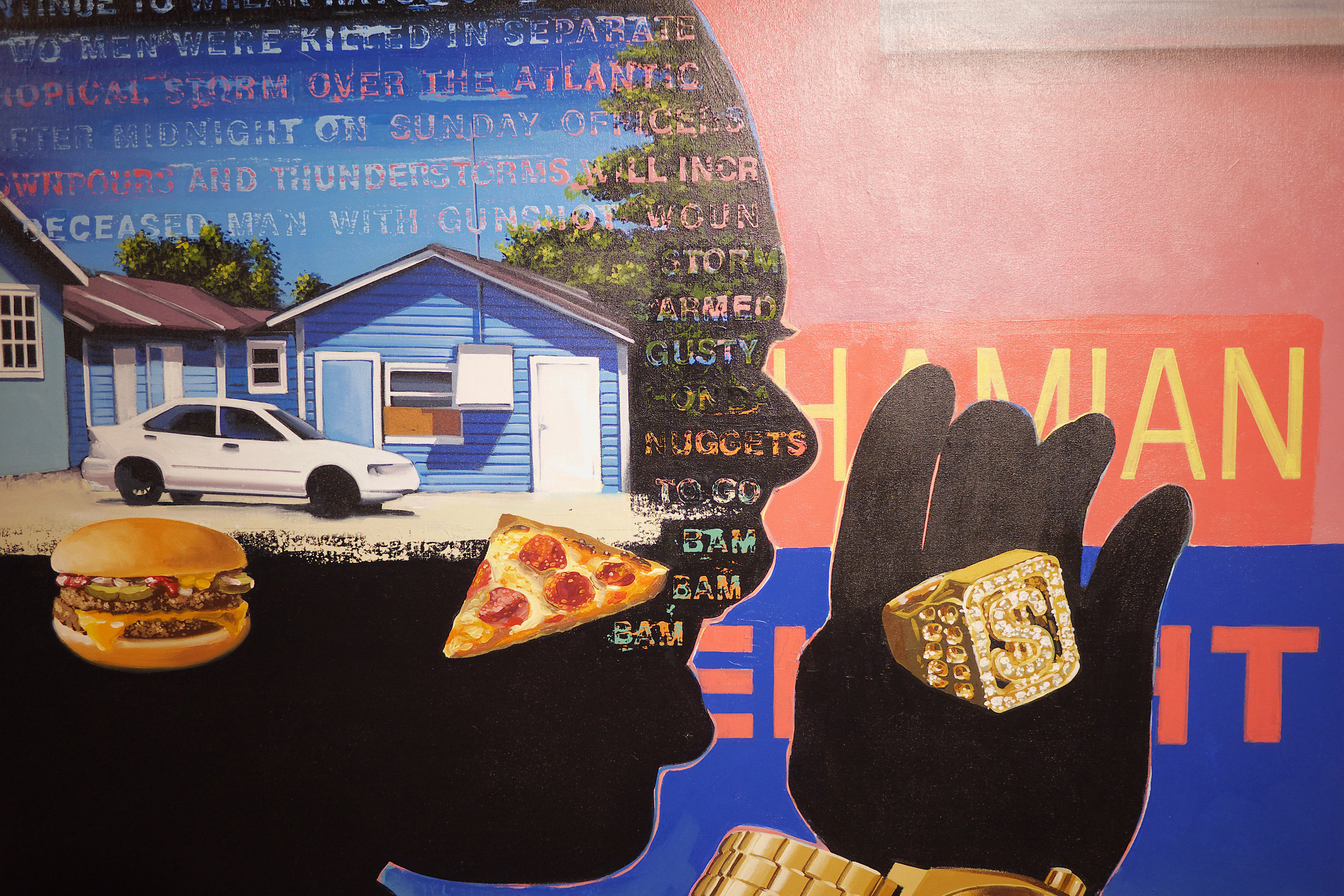 Dave Smith. Detail of "Passing thru", Acrylic on Canvas, 48” x 144”, 2016. Image courtesy of the NAGB