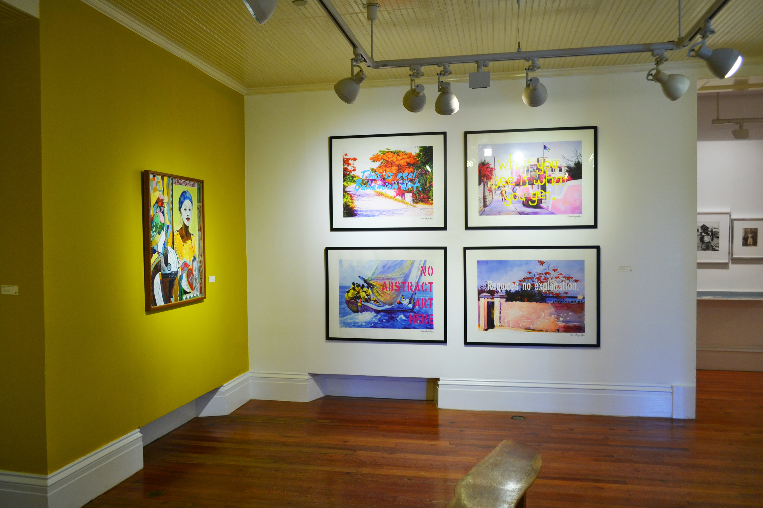 ‘Real Bahamian Art Series’ (2006), Dionne Benjamin-Smith, digital print on paper, 24 x 36 (4). Installation shot as seen in the NAGB Permanent Exhibition ‘Revisiting An Eye For the Tropics’. Part of the Dawn Davies Collection. 