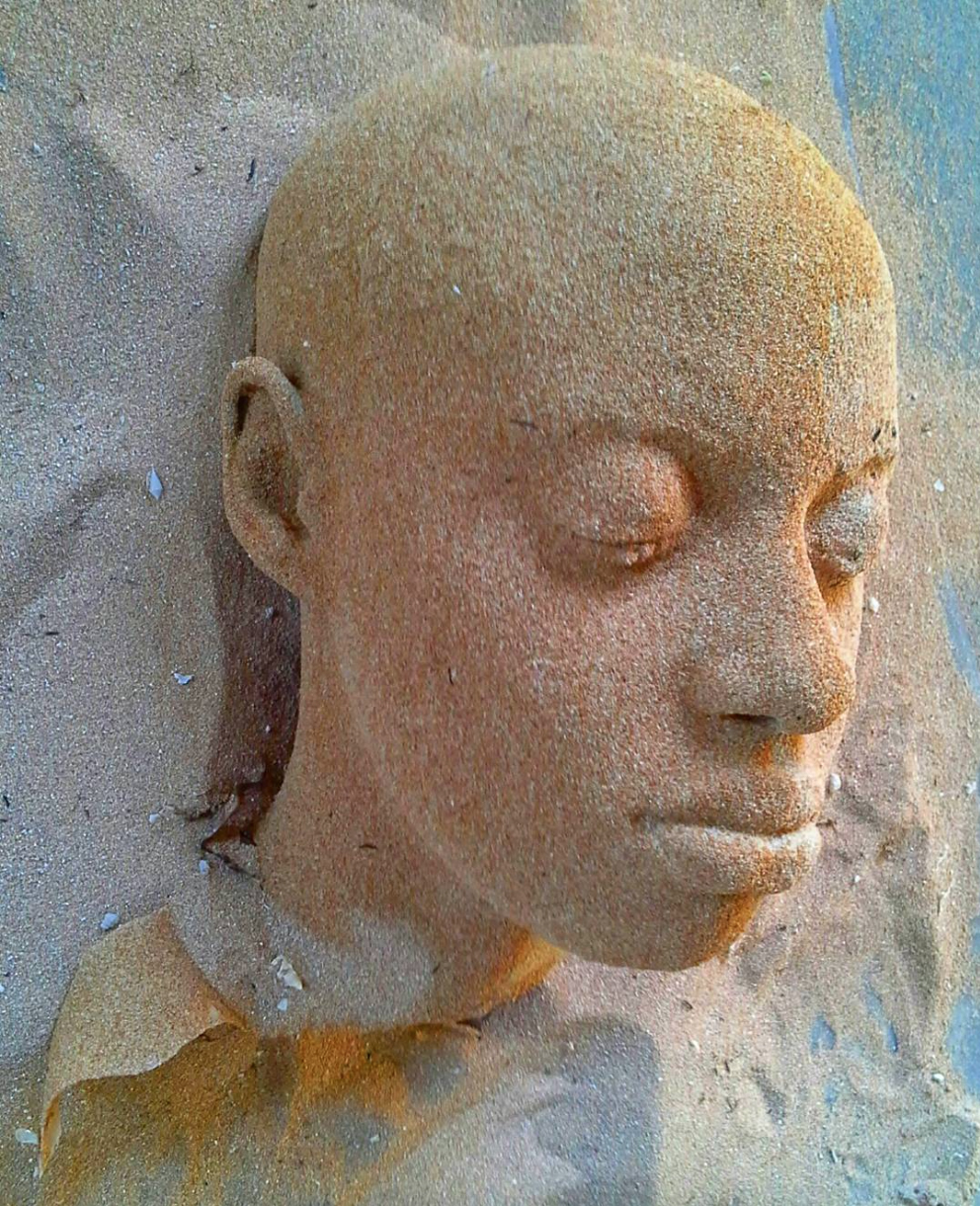 ‘Island Girl Nowé Harris-Smith’, sand, coral, resin. by Edrin Symonette, 2017