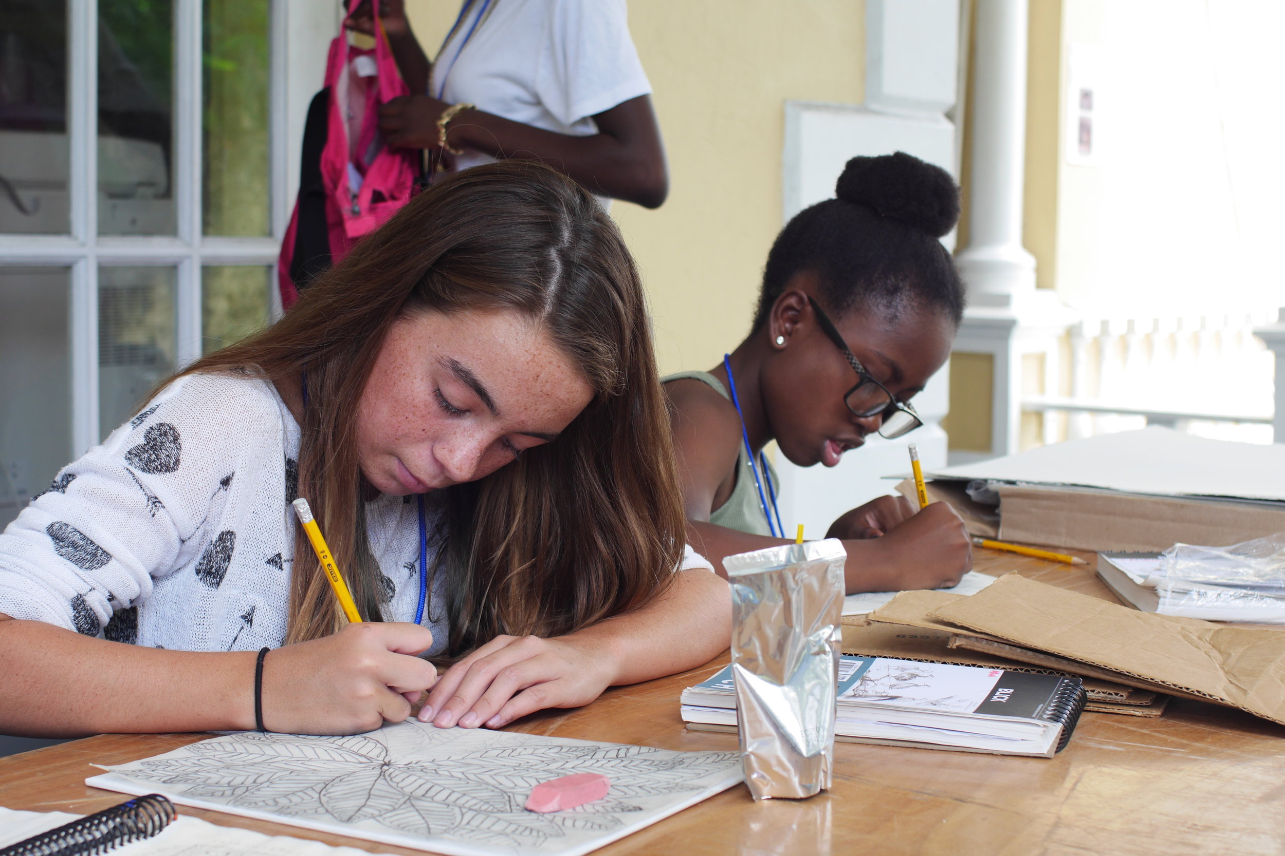 Eliana and Tamina working on their drawings at MMSAC 2016.