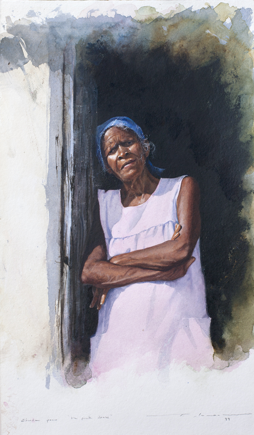 “Study of Pink Dress ” (1999), Thierry Lamare, watercolour on Twinrocker paper, 17 x 11. Part of the current “Thierry Lamare Retrospective: Love, Loss and Life” on at the NAGB.