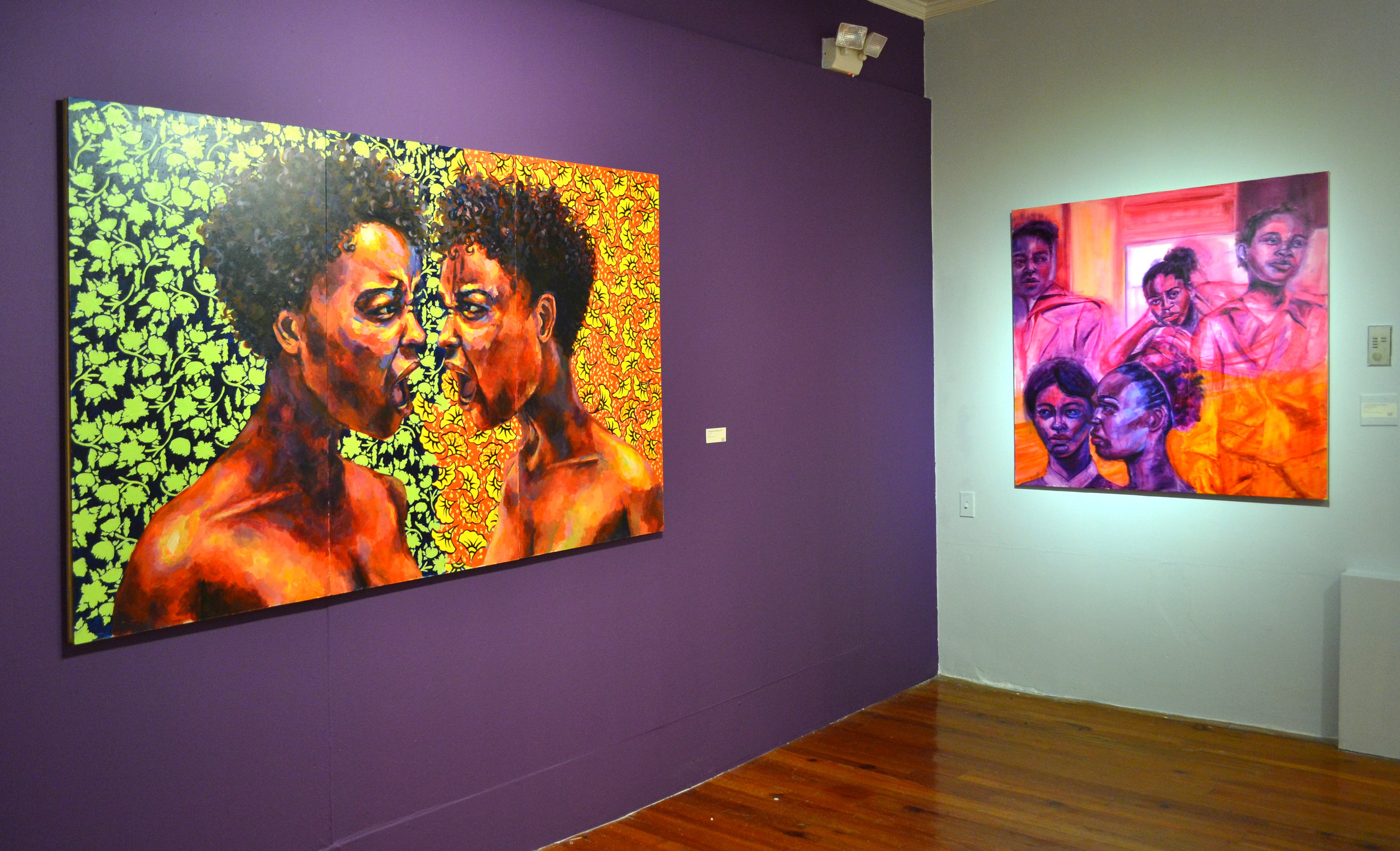 Installation shot of “Untitled (Kehinde Wiley)”, 2017 by Gabrielle Banks. “The Mark of a Woman” is Banks’ solo show of work on view at the NAGB. Image courtesy of the NAGB.
