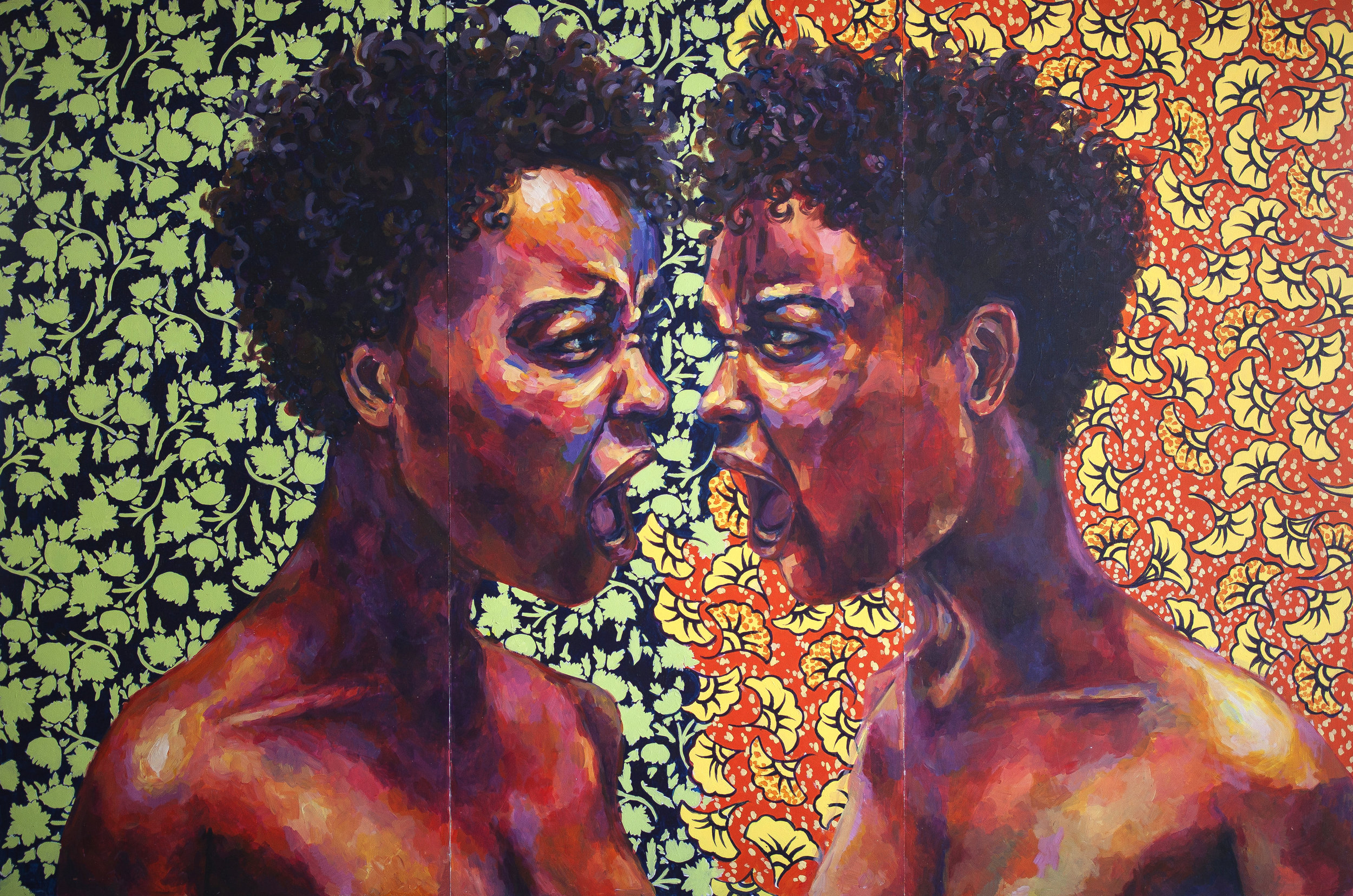 “Untitled (Kehinde Wiley)” 2017, Gabrielle Banks, oil on board, 48 x 72. Image courtesy of Melissa Alcena.