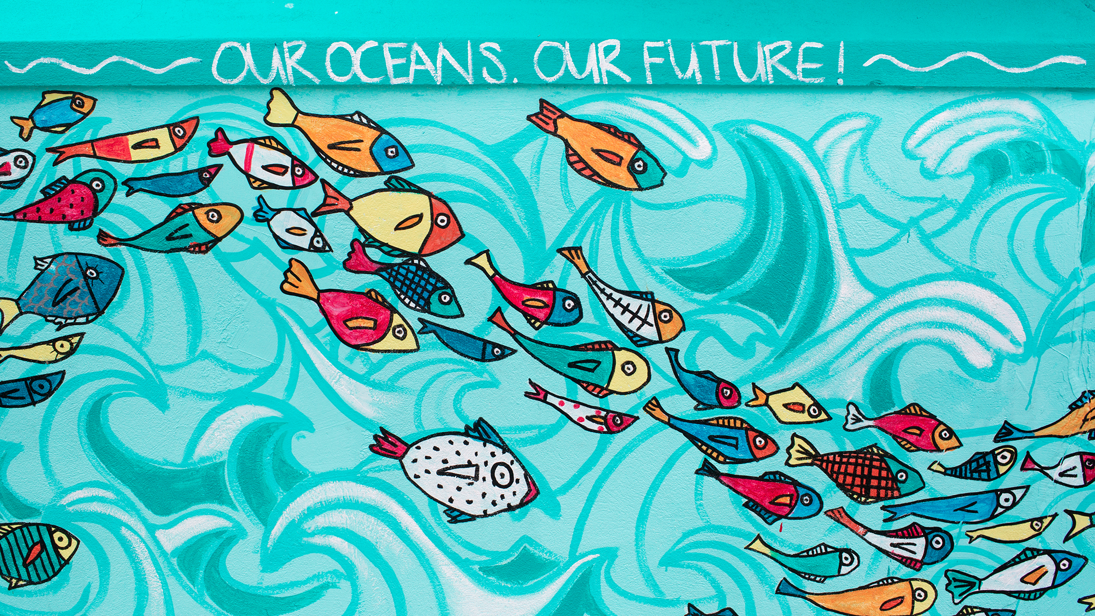 Dede Brown and Dylan Rapillard’s ‘World Oceans Day 2017’ mural on West Hill Street, commissioned by the National Art Gallery of the Bahamas, Sandals Royal Bahamian, and the Sandals Foundation. 