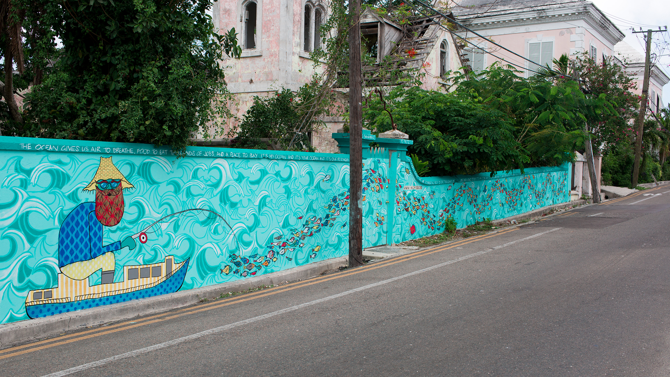 Dede Brown and Dylan Rapillard’s ‘World Oceans Day 2017’ mural, commissioned by the National Art Gallery of the Bahamas, Sandals Royal Bahamian, and the Sandals Foundation. 