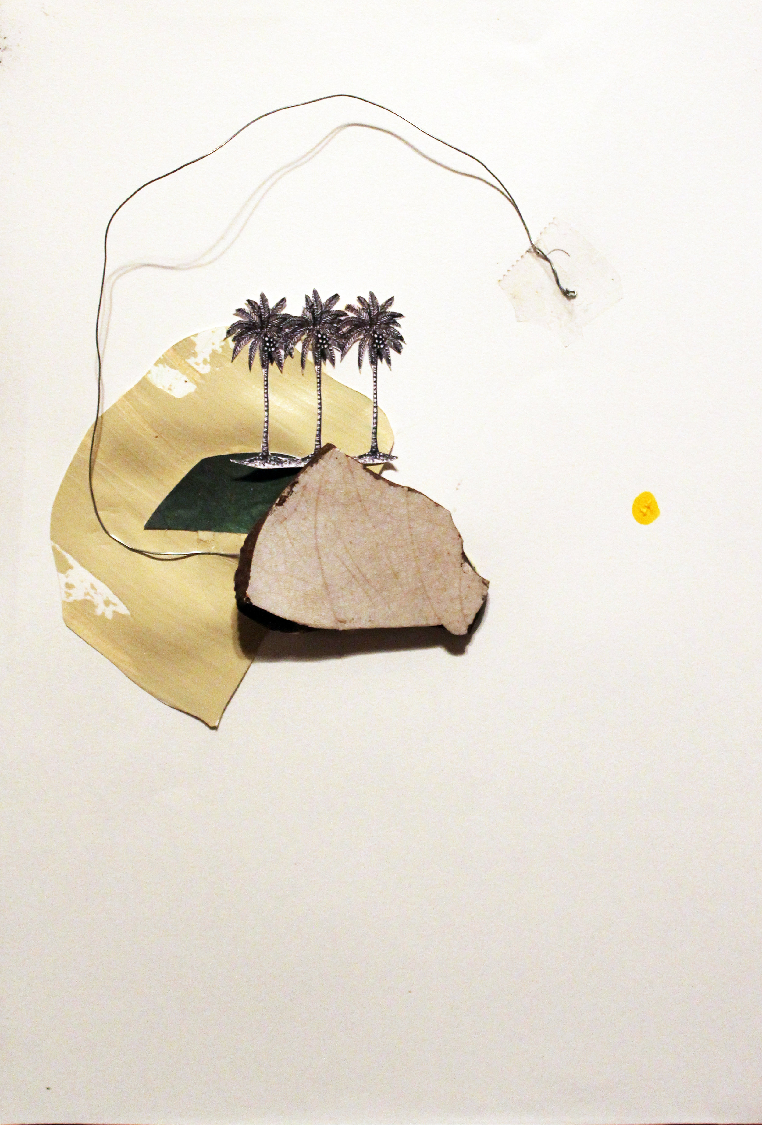 “In Search of Paradise” (2017), Jodi Minnis, found object and image with acrylic paint, 11” x 11”.