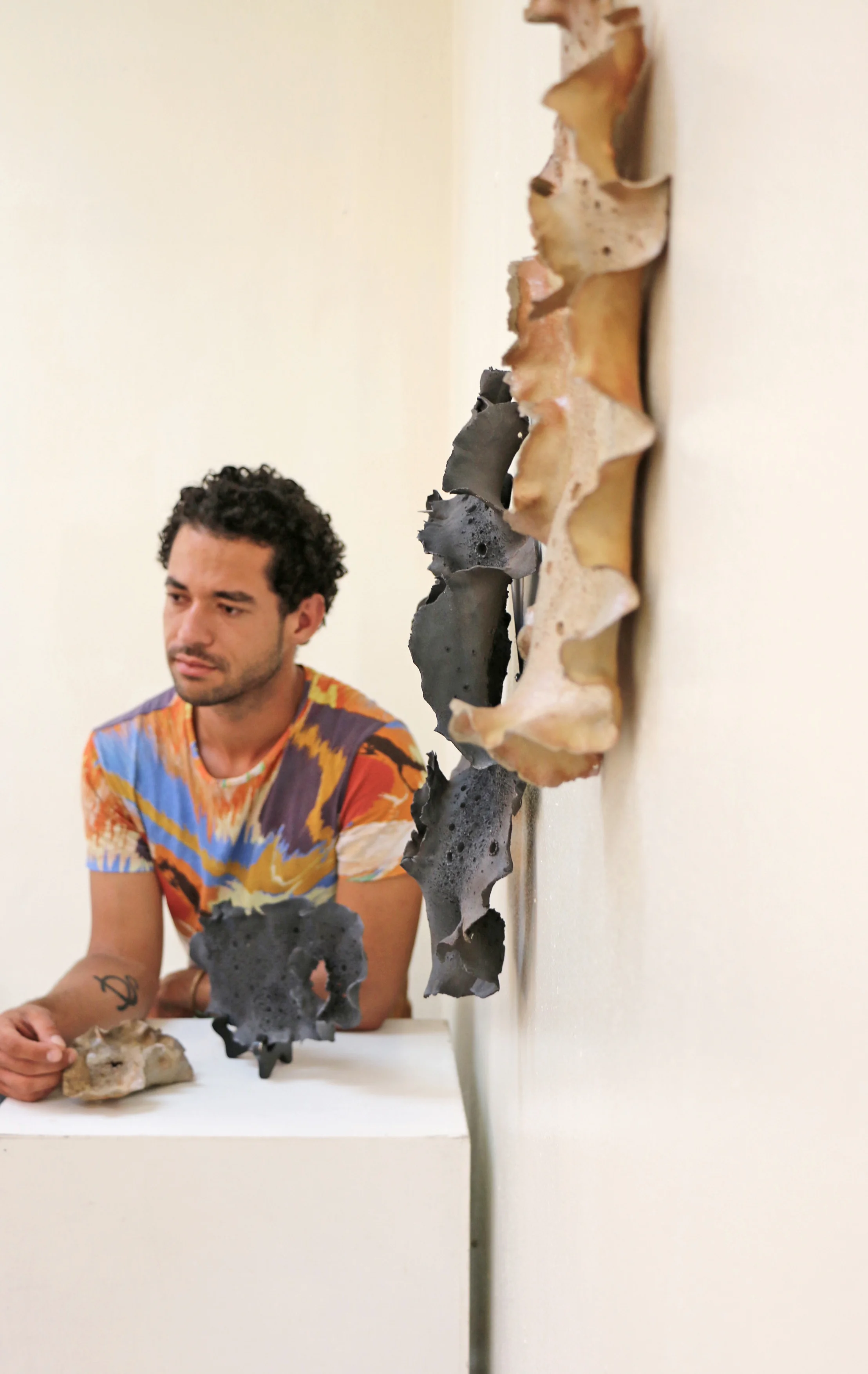 Bahamian ceramicist Alistair D. Stevenson with ‘All of My Emotions’. Doongalik Studios, Nassau, Bahamas