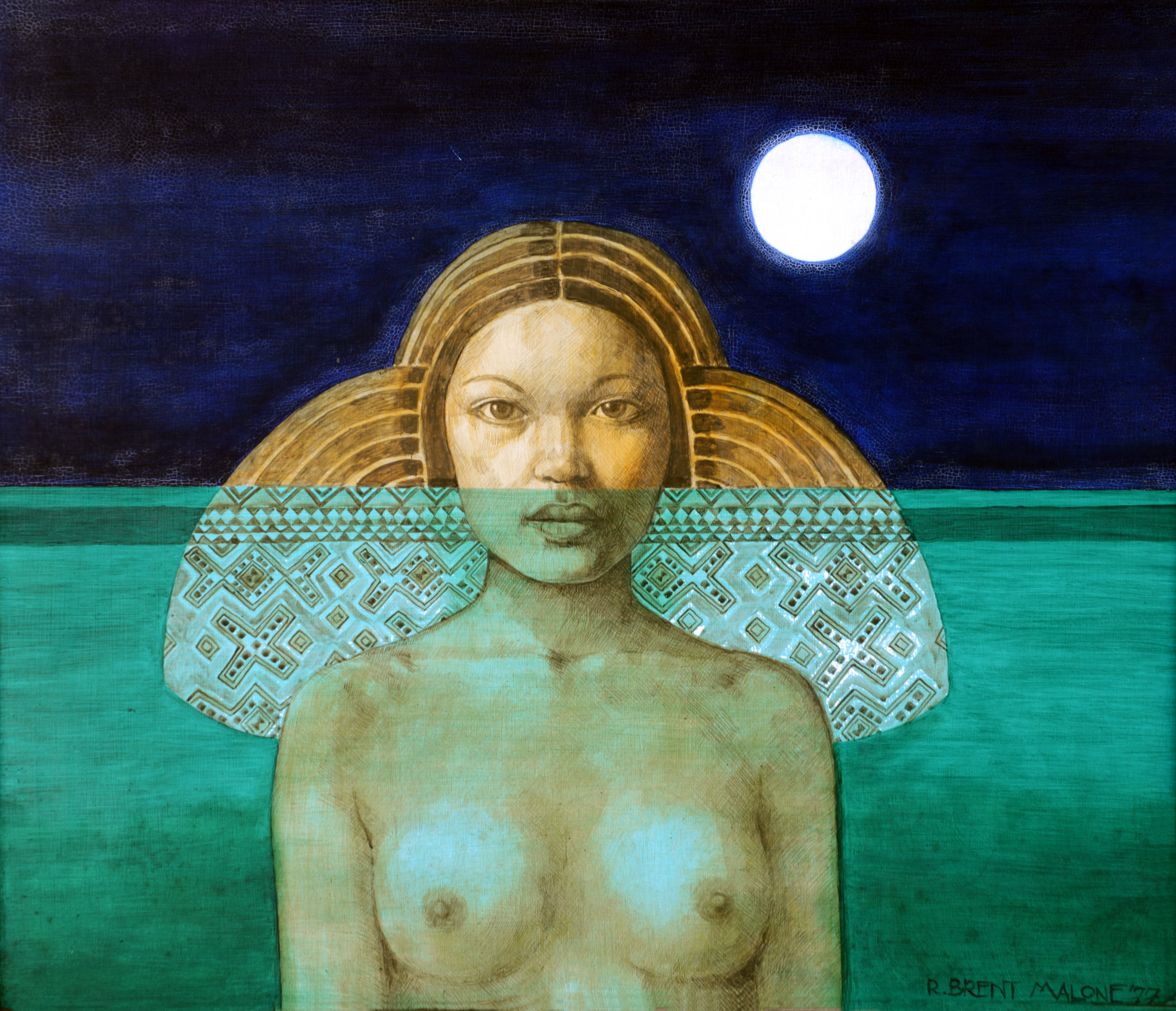 "Lucayan Princess" (1977), R Brent Malone, oil on canvas, 24 x 27. Part of the D'Aguilar Art Foundation (formerly in the collection of June Knight). 