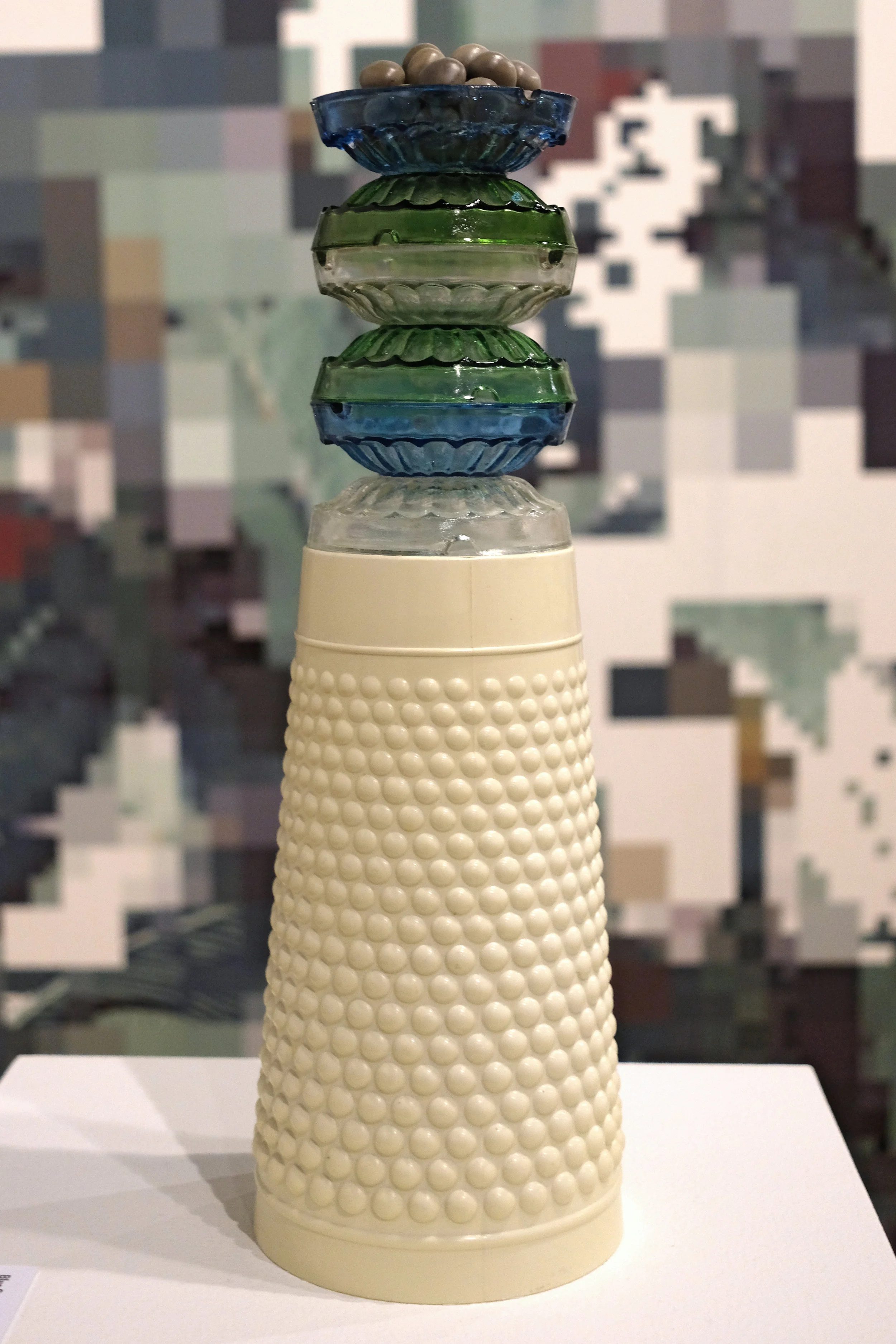 Blue Curry, sculptural assemblage Untitled (2011) against printed wallpaper by Joiri Minaya, Redecode: a tropical theme is a great way to create a fresh, peaceful, relaxing atmosphere (2015),