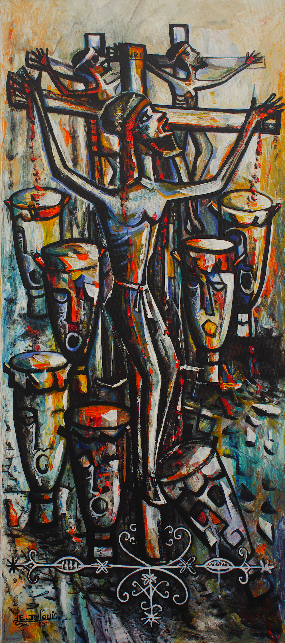 Eric Jean Louis. “The Crucifixion II” (2007), acrylic on canvas, 48” x 43”, 2009. Image from the D’Aguilar Art Foundation.
