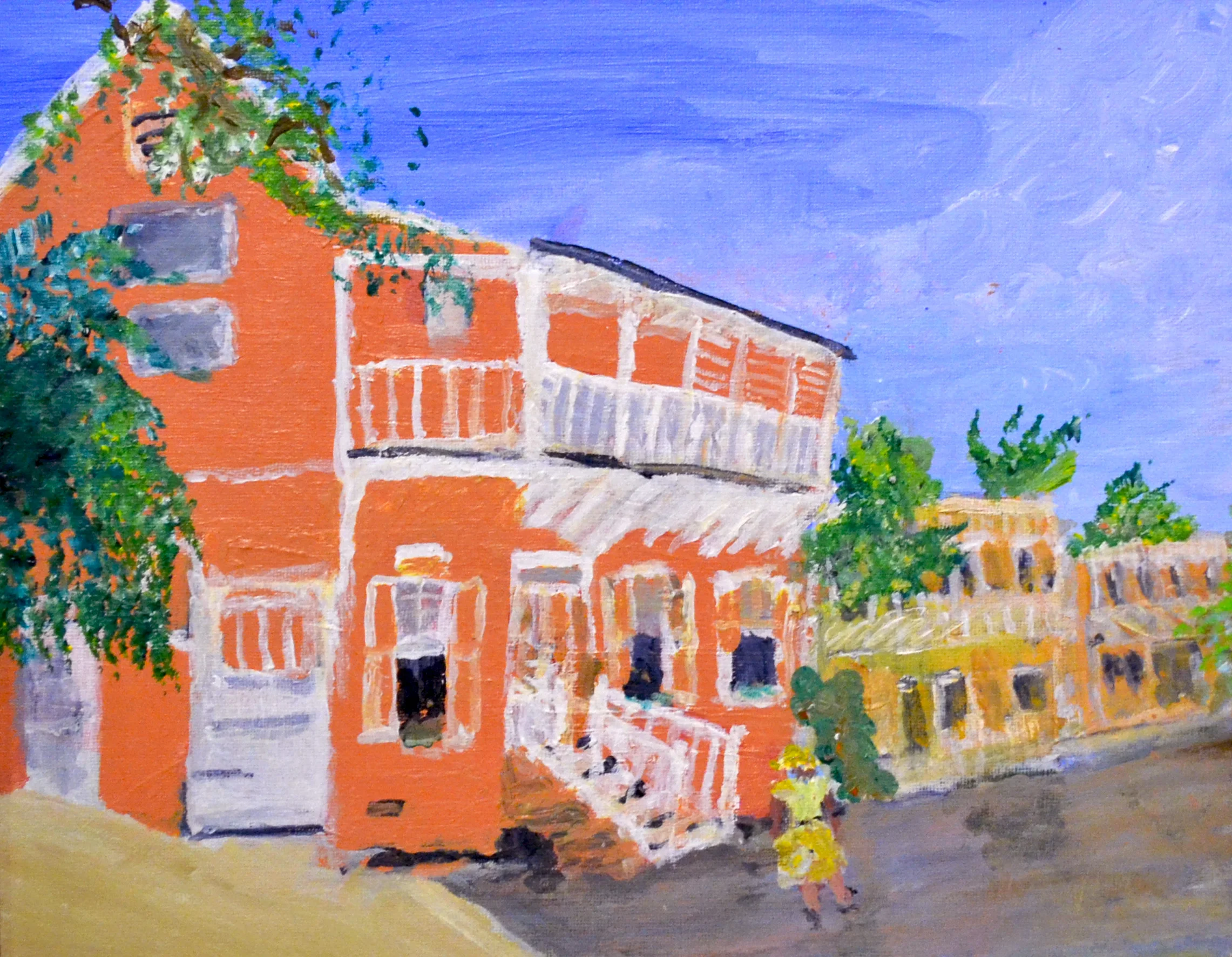 “Untitled (Balcony House)” (nd), Peggy Jones, acrylic on canvas, 8 1/2 x 11. Collection of the artist. As seen in “In Retrospect: The Whimsy of Peggy Jones” in the Project Space at the NAGB.