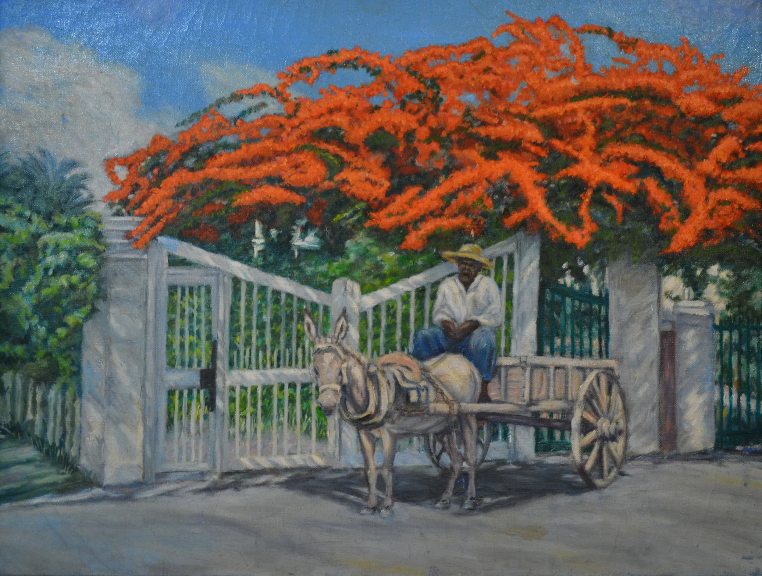 “Two Natives at the Gate” (1971), William Sweeting, oil on canvas, 14 x 18. Part of the Dawn Davies Collection.