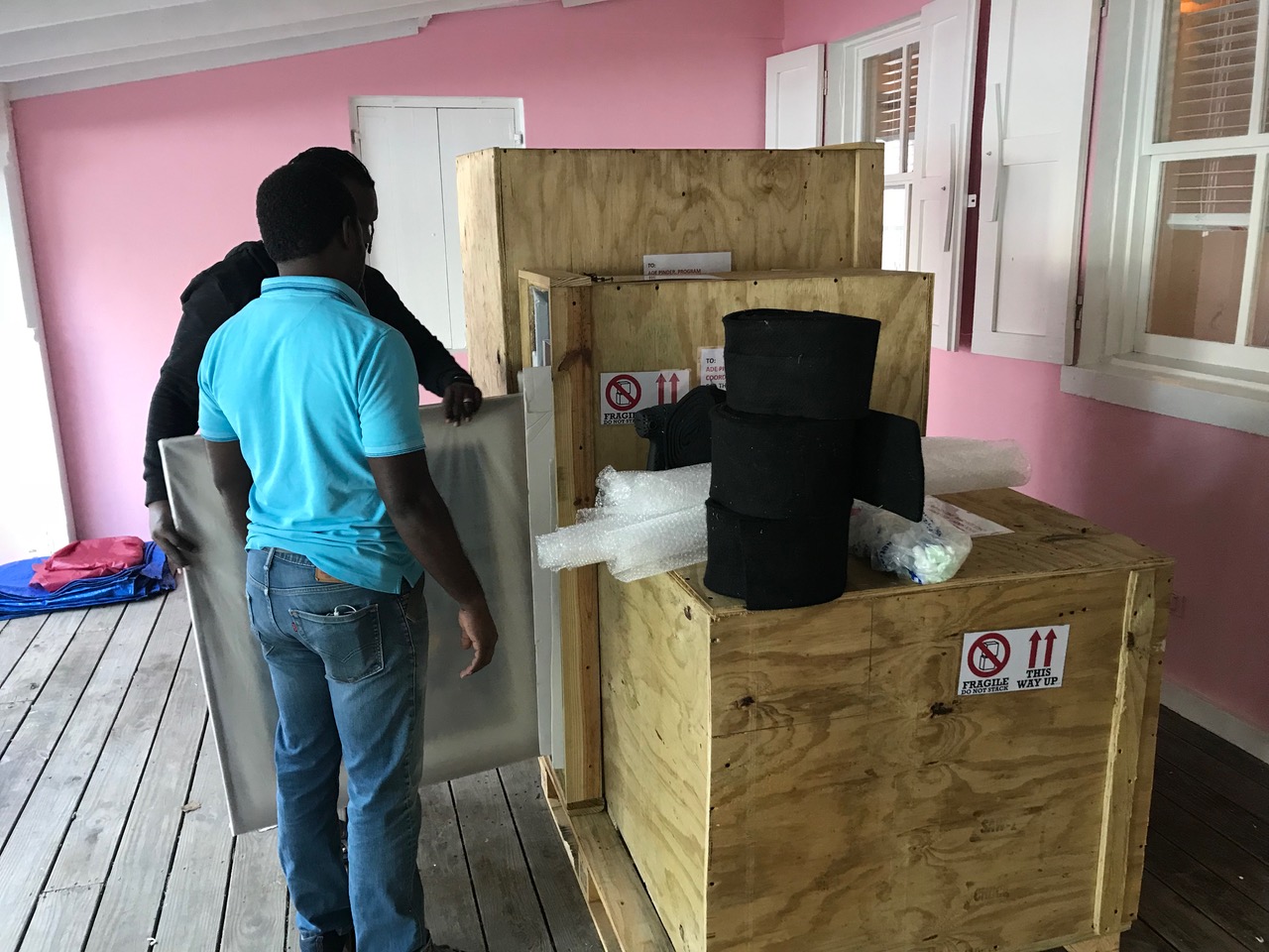 Team NAGB preparing to and installing "TRANS: A Migration of Identity" at The South Eleuthera Mission, Rock Sound Eleuthera.