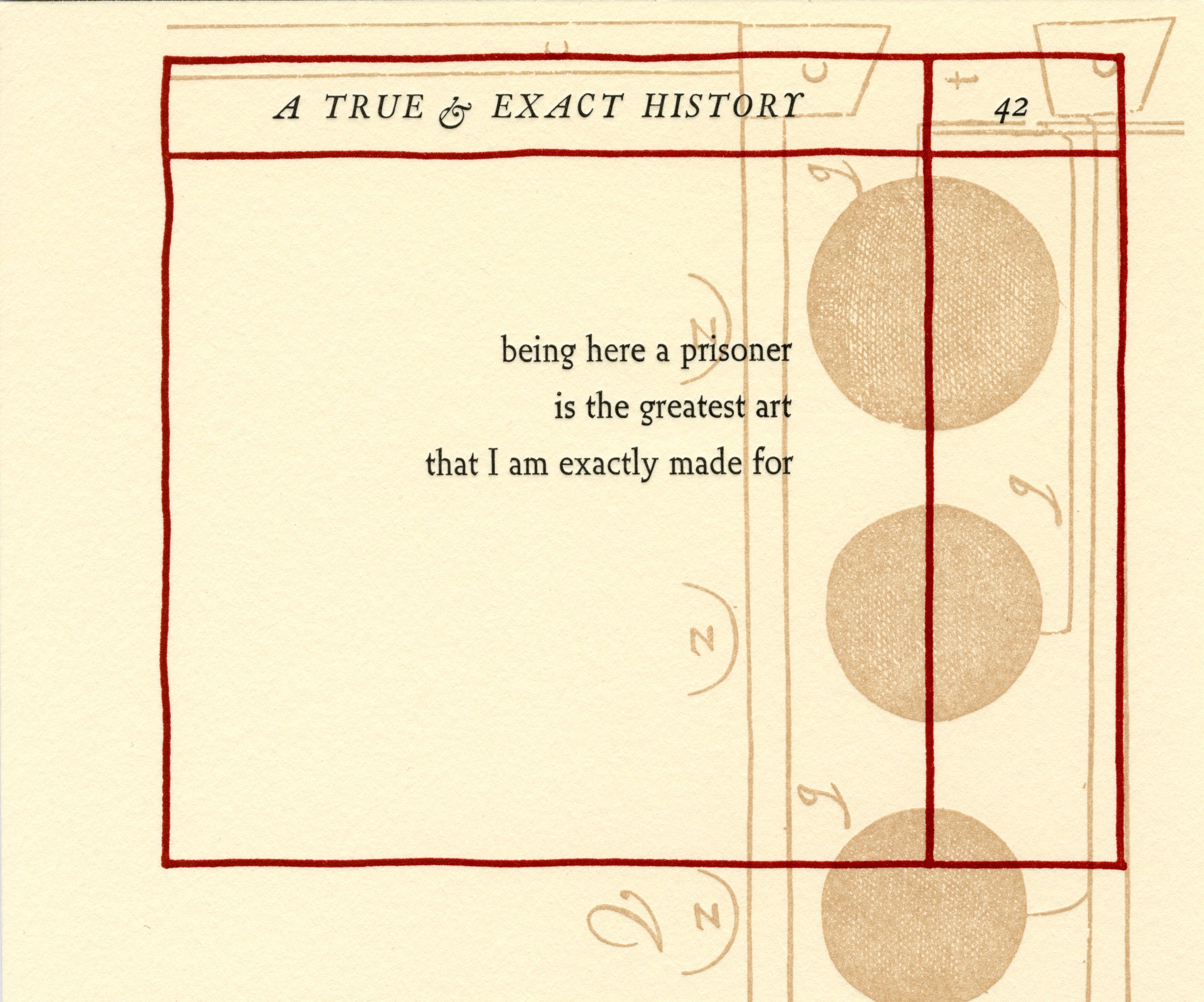 Letterpress print from Sonia Farmer’s artist book, “A True & Exact History” (2018).