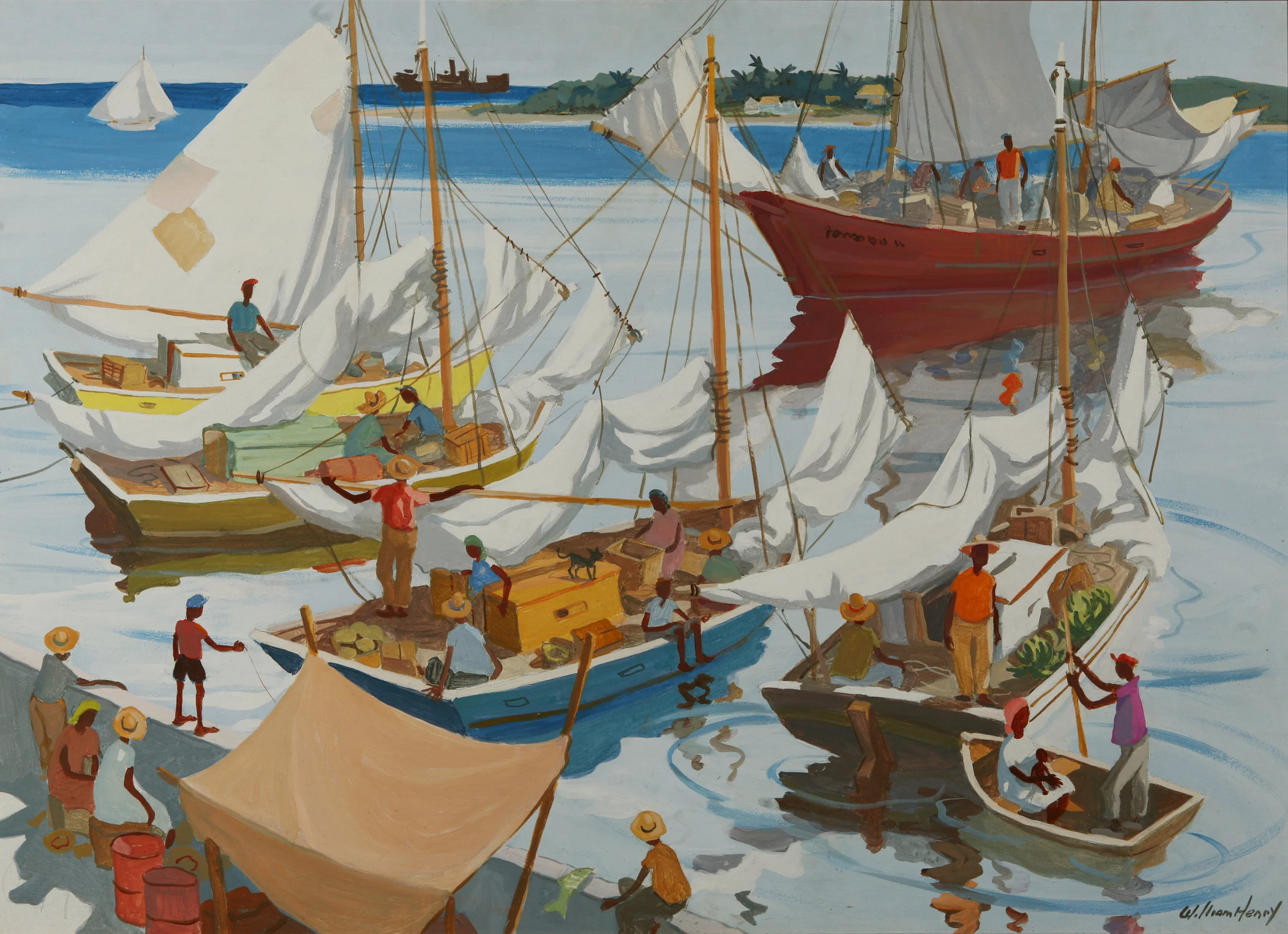 William Henry. “Harbour Scene”, acrylic on masonite, 30 x 34, nd. Image courtesy of the Dawn Davies Collecton.