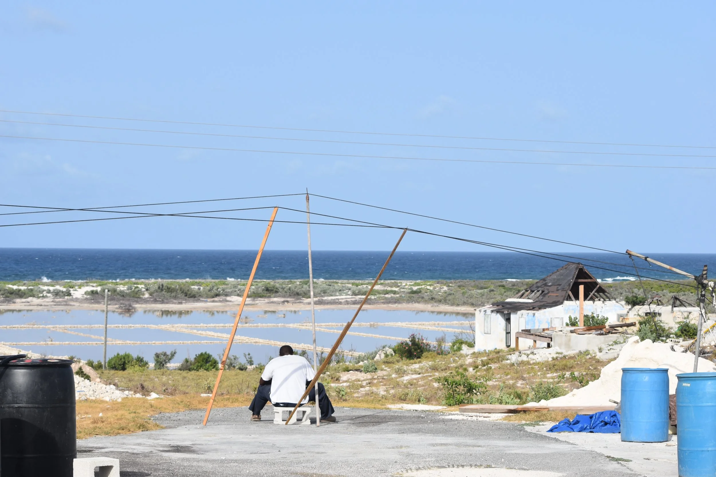 Drying lines; salt and pond life. Salt flats on Ragged Island.