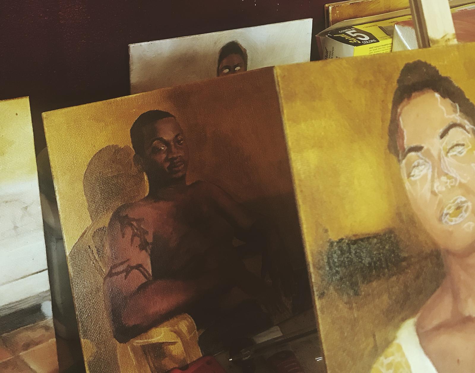  Jodi Minnis’ studio with works in progress for “Intimacy” at the Central Bank of The Bahamas.
