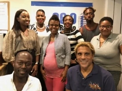 Back row: Anissa Adderley, ALIV: Gravette Brown, ALIV; UB student Ide Thompson. Middle row: Cori Seymour, ALIV; Malika Pryor-Martin, NAGB; UB grad, Moriah Lightbourn. Front row: Michael Edwards, UB faculty; Ian Bethel-Bennett, UB faculty. Not pictured: Kendrick Delaney and Sheridan Thompson, ALIV 
