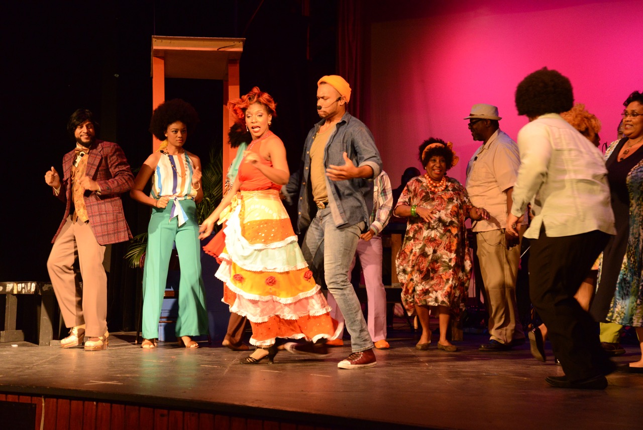 Image from the 2018 Shakespeare in Paradise Season. L-R Ezzra Thompson (Gregory Dean), The Magistrate (Tex Turnquest), Miss Bessie (Contanza Adderley), the brothers' father Amos Williams (Qunicy Parker) politicians Clinton Roberts (Rossano Deal) and Joshua Hanna (Alfred A. Culmer). Images by Peter Ramsay