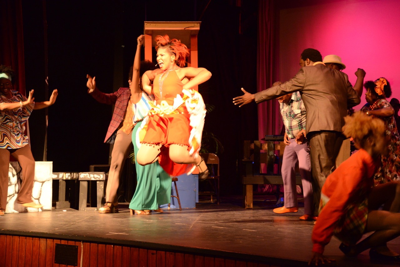 Image from the 2018 Shakespeare in Paradise Season. L-R Ezzra Thompson (Gregory Dean), The Magistrate (Tex Turnquest), Miss Bessie (Contanza Adderley), the brothers' father Amos Williams (Qunicy Parker) politicians Clinton Roberts (Rossano Deal) and Joshua Hanna (Alfred A. Culmer). Images by Peter Ramsay