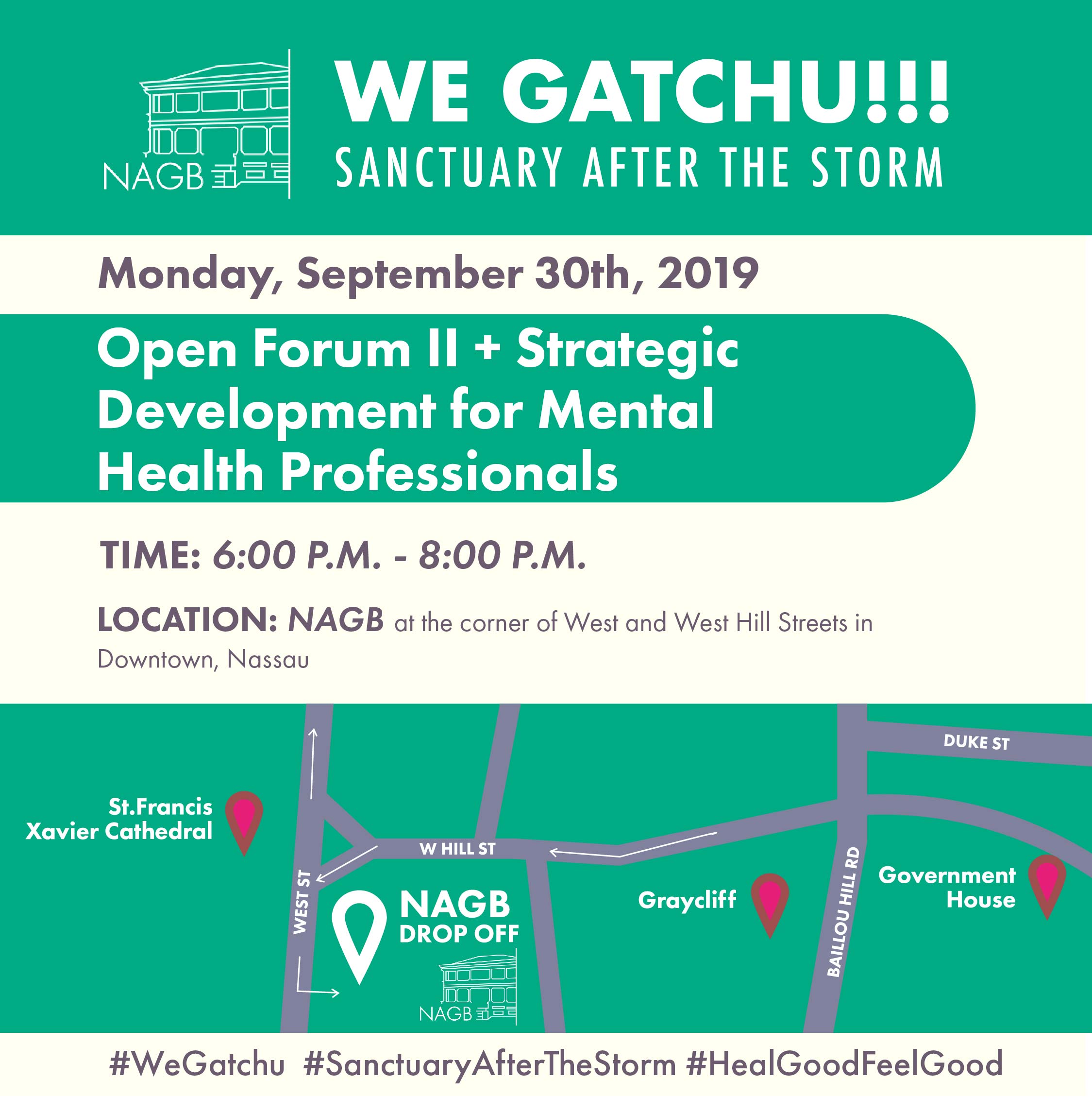 The “We Gatchu!!!” initiative continues with an inaugural Open Forum and Strategic Development for Mental Health Professionals on Monday, September 30th at your NAGB.