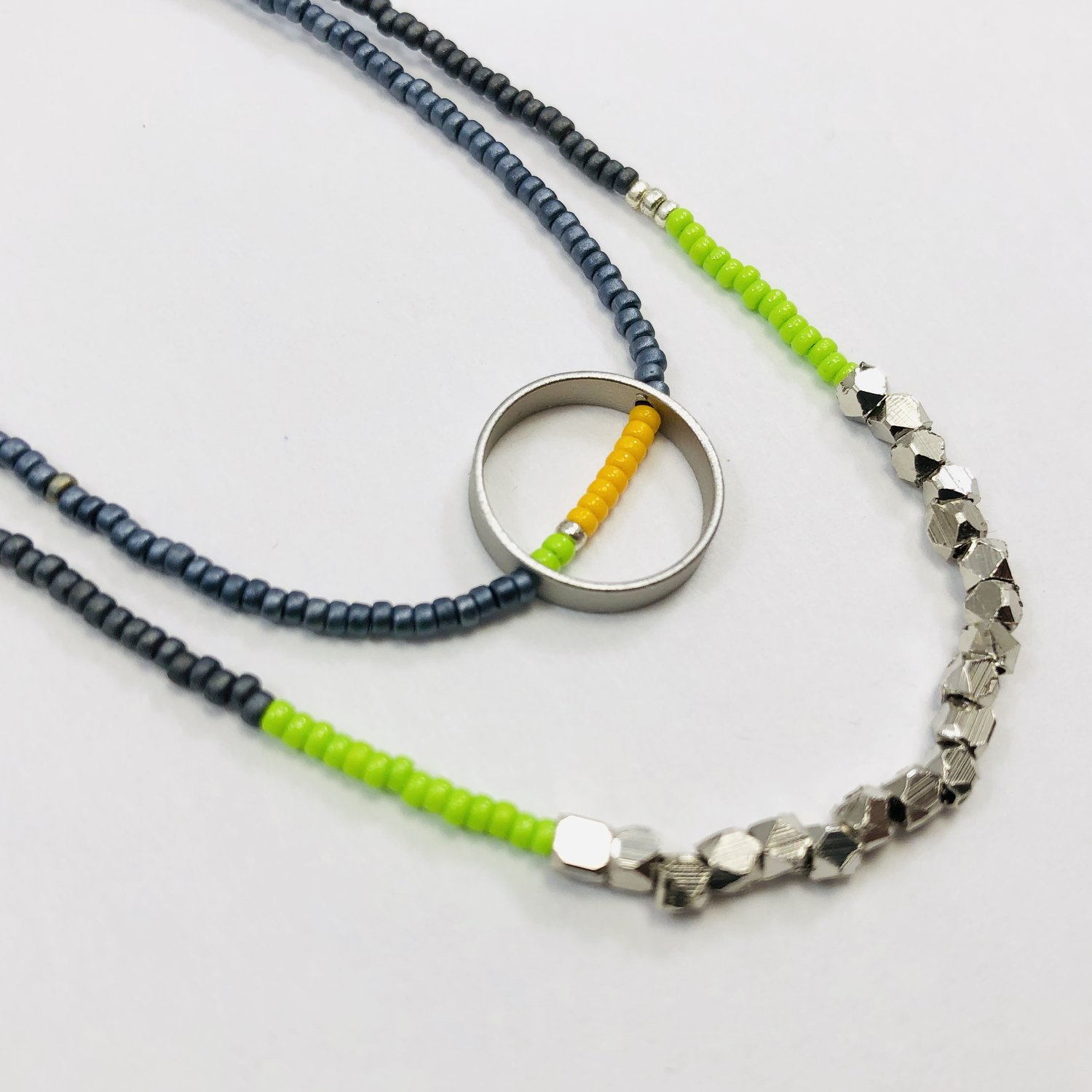 Night Sky: Triple Beaded Necklace Set - One banded in small glass beads,  one banded in nuggets and one with tiny sterling silver circle pendant —  Sarah Crawford Handcrafted