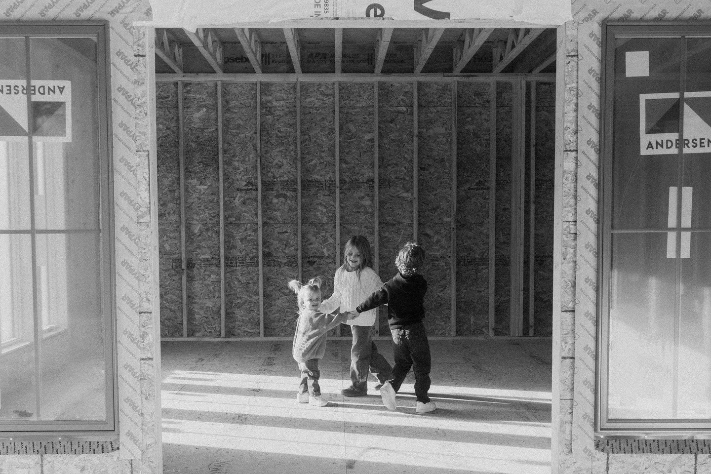 These three in their brand-new home just melted me.⁠
The walls aren&rsquo;t even finished yet, but somehow it already feels like their place &mdash; laughter bouncing everywhere, little feet running in every direction, the whole space waking up becau