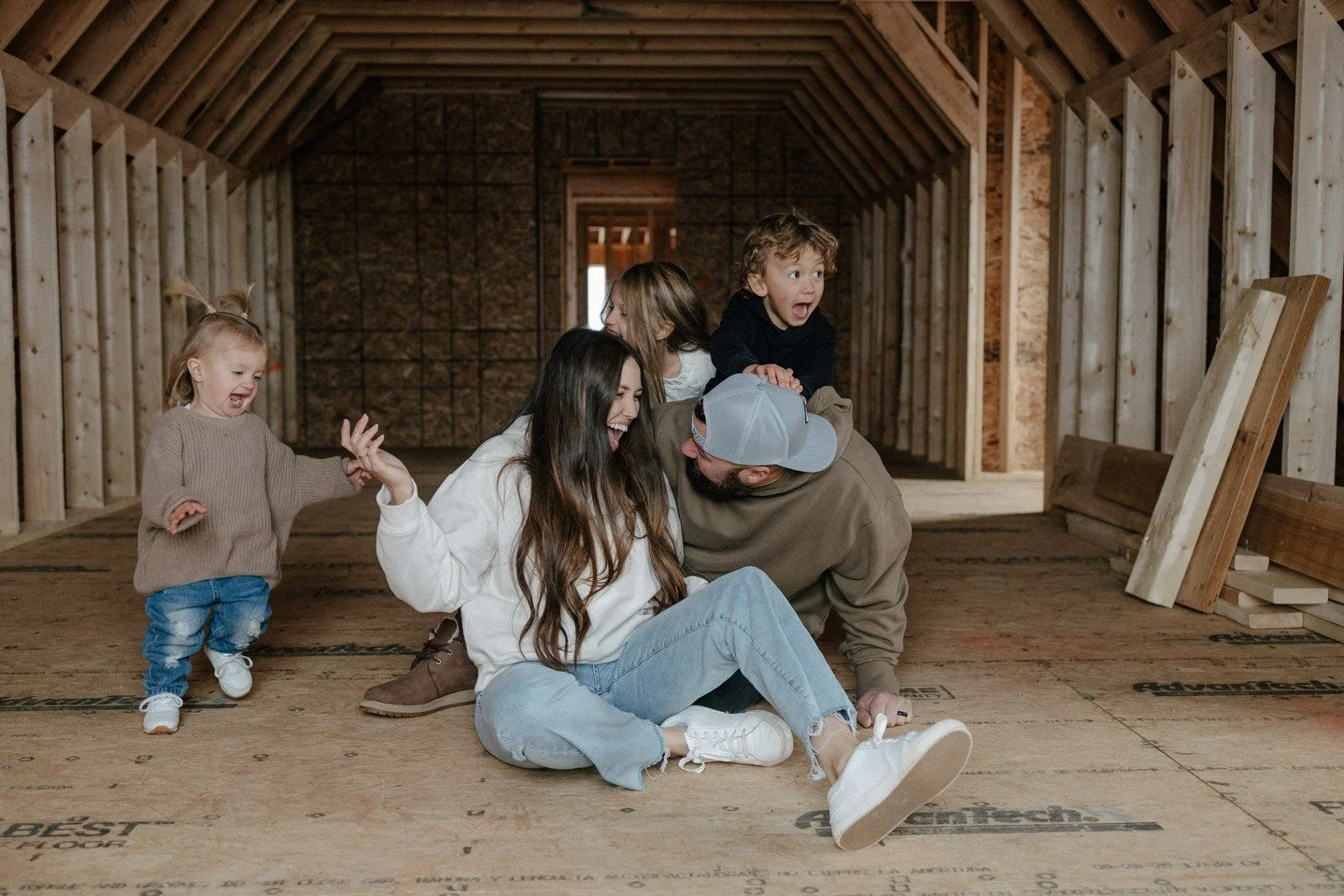 If this isn&rsquo;t real life, I don&rsquo;t know what is.⁠
A half-built house, kids climbing on everyone, and two parents just laughing through it.⁠
These are the moments I hope they never forget.
