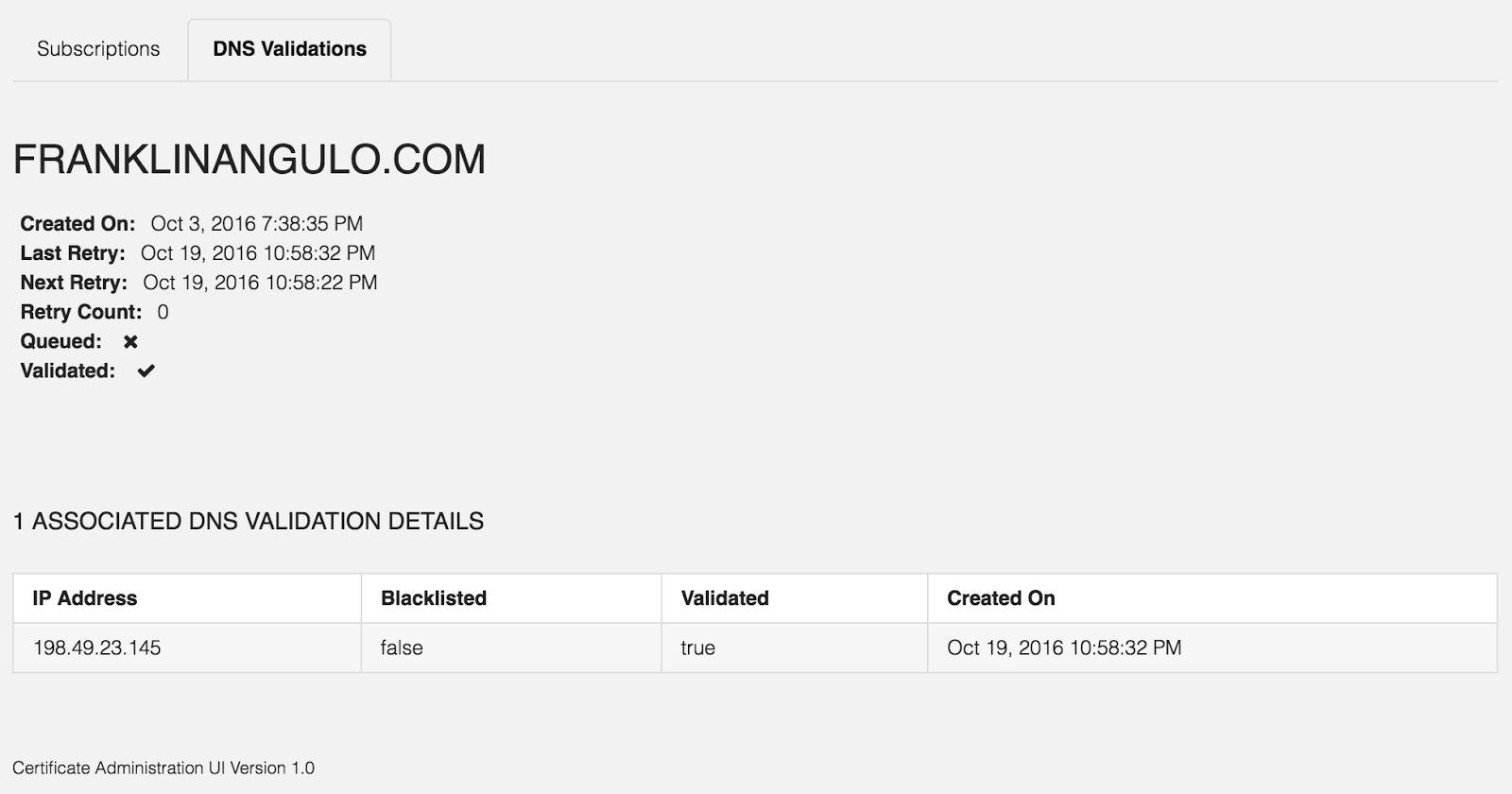 A record mappings for a domain