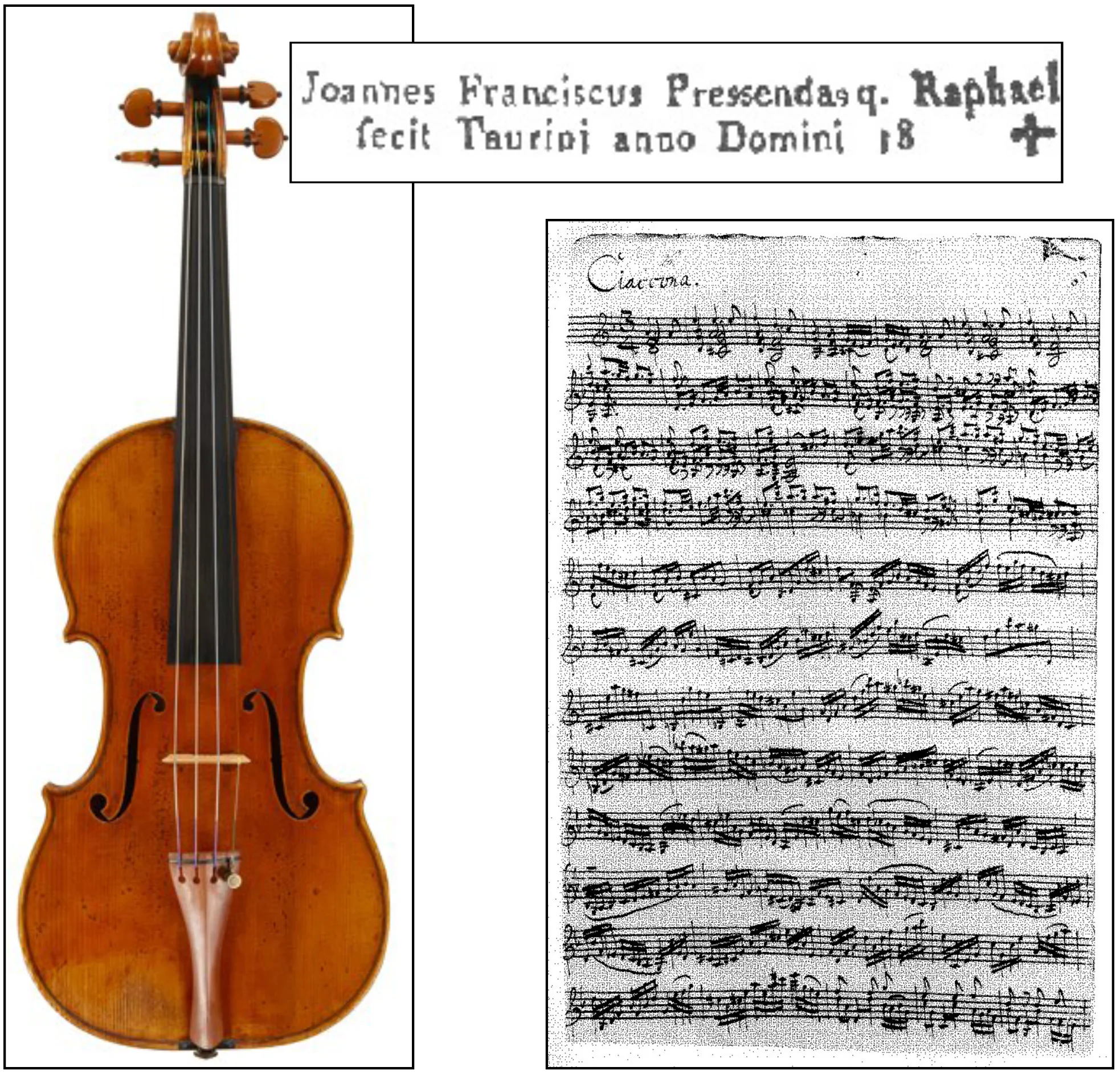 Pressenda violin and music for Bach's Partita in D Minor