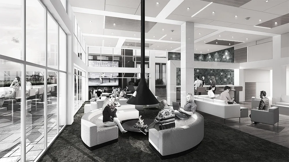 Resident's lounge with an outdoor theater