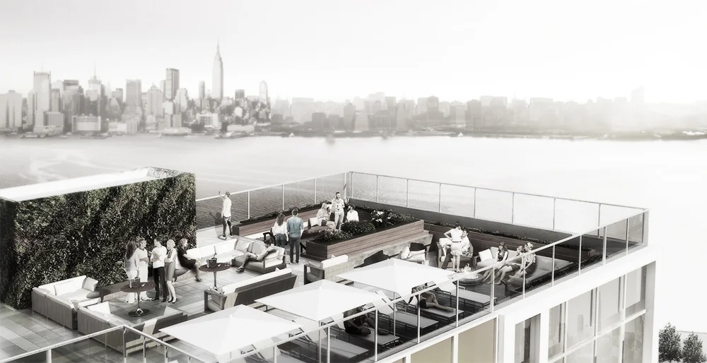 Rooftop on ninth floor with a view of Manhattan