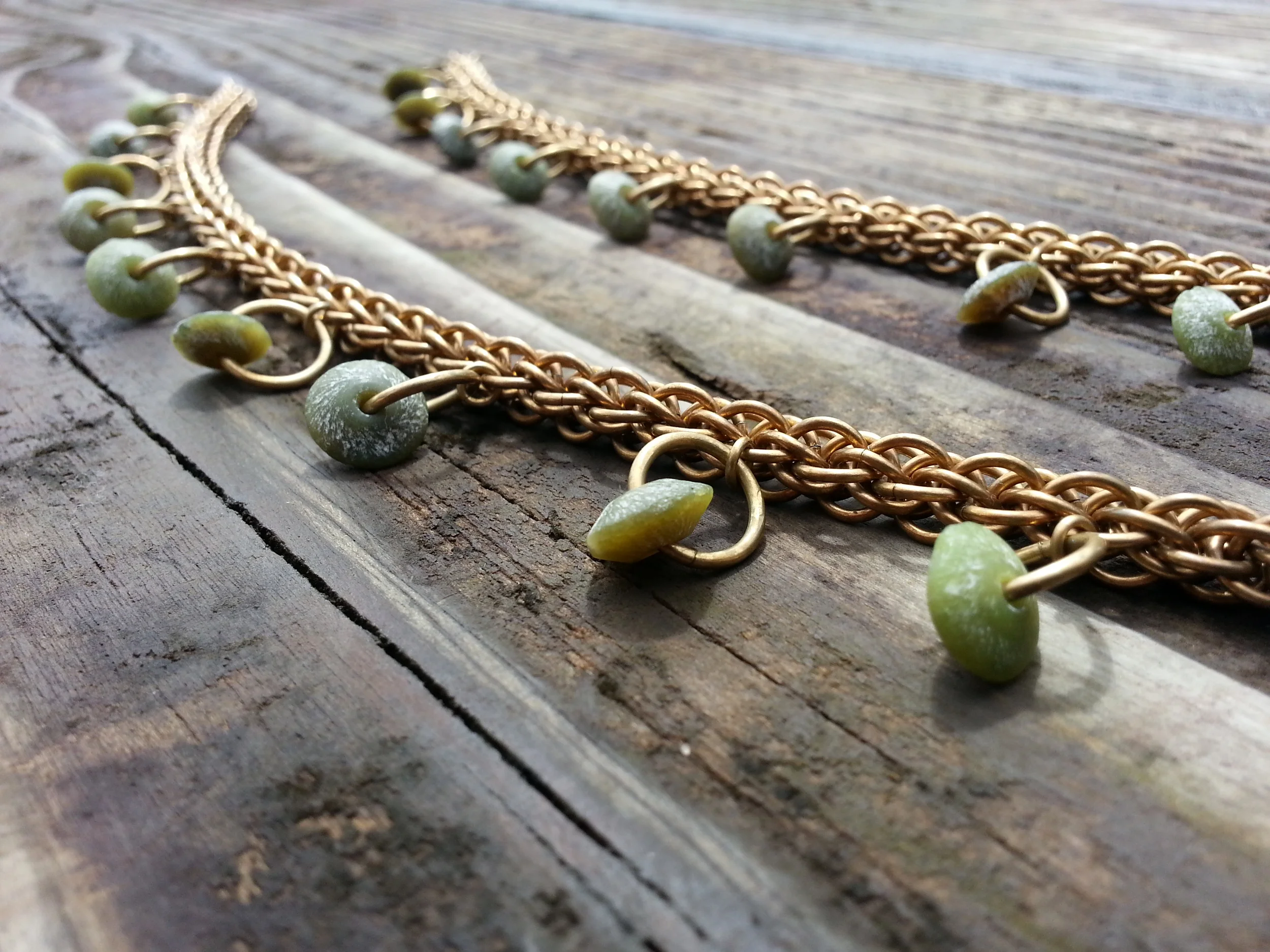 Brass and Jade Anklet Set
